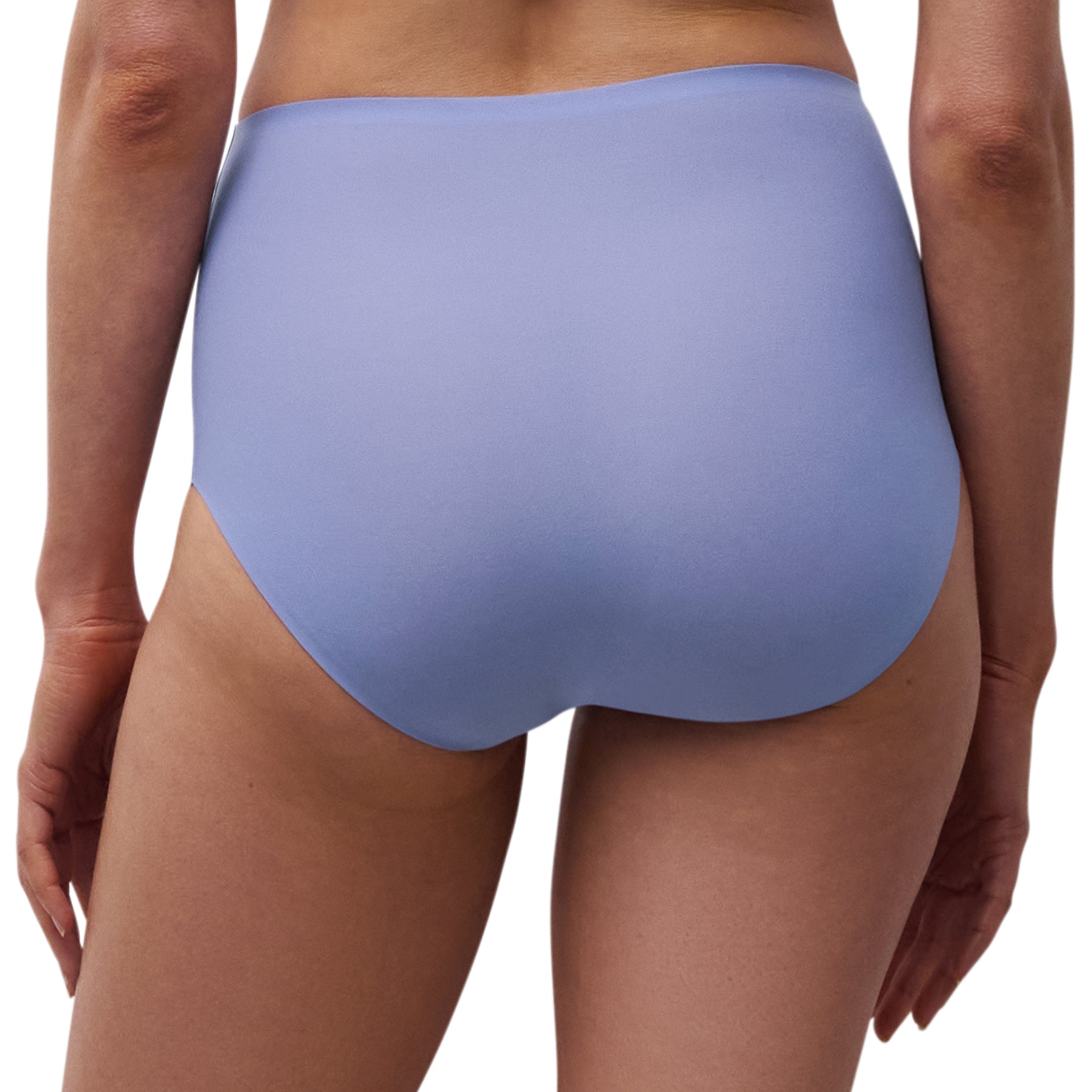 Back view of Chantelle Soft Stretch Full Brief in Bellflower blue purple - seamless fit with full coverage on model.