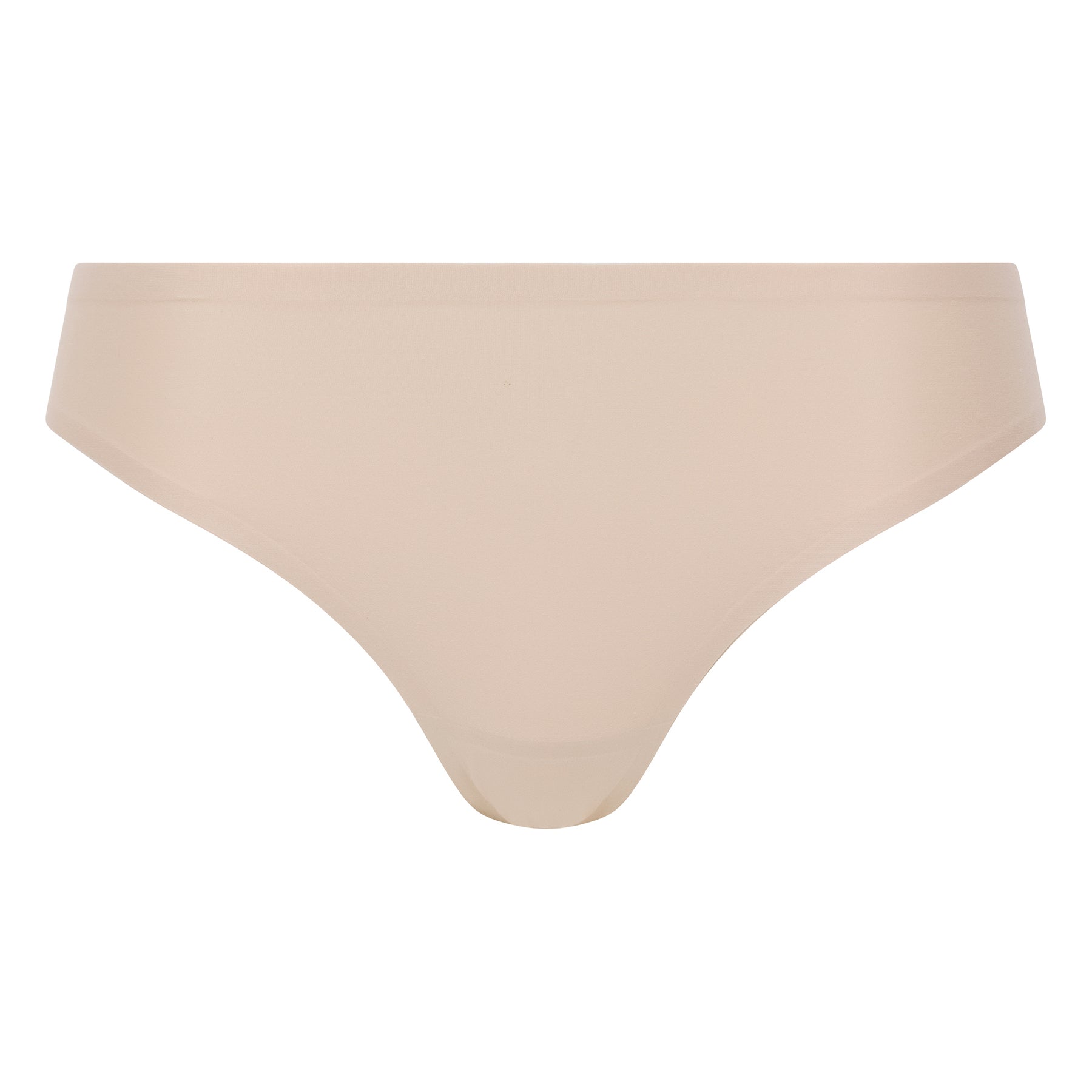 Chantelle Soft Stretch thong in golden beige - seamless high-cut invisible underwear. Flat lay.