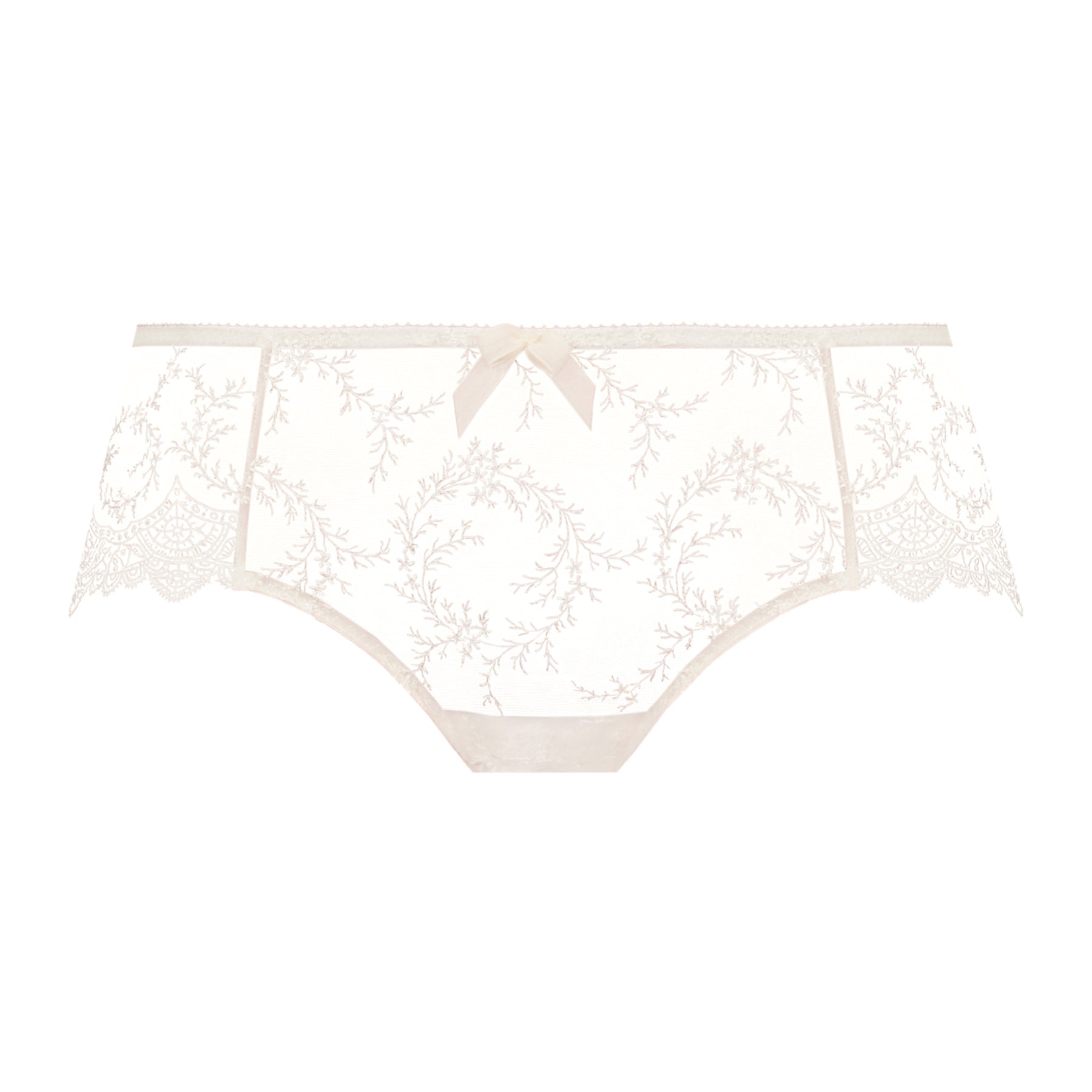 Empreinte louise lace embroidered shorty boyshort in natural ivory. Front view without model.