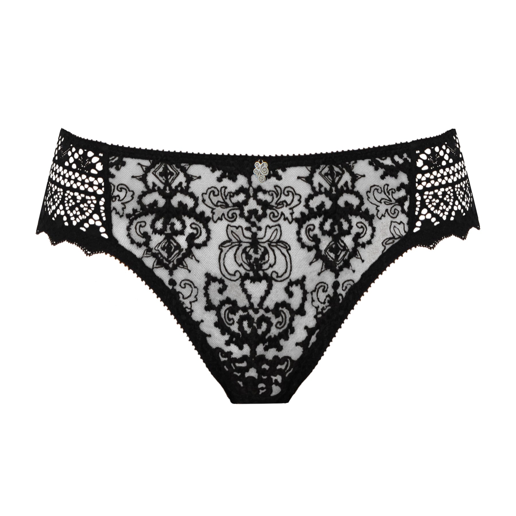 Empreinte Cassiopee bikini brief style 03151 in black with sheer embroidered lace front and delicate side lace panels