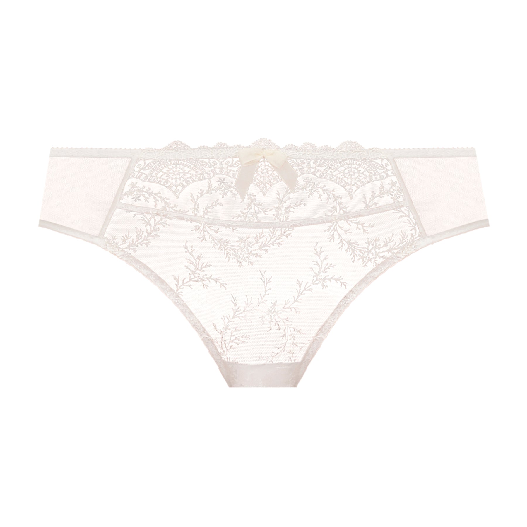 Empreinte louise lace embroidered bikini brief panty in natural ivory. Front view without model.