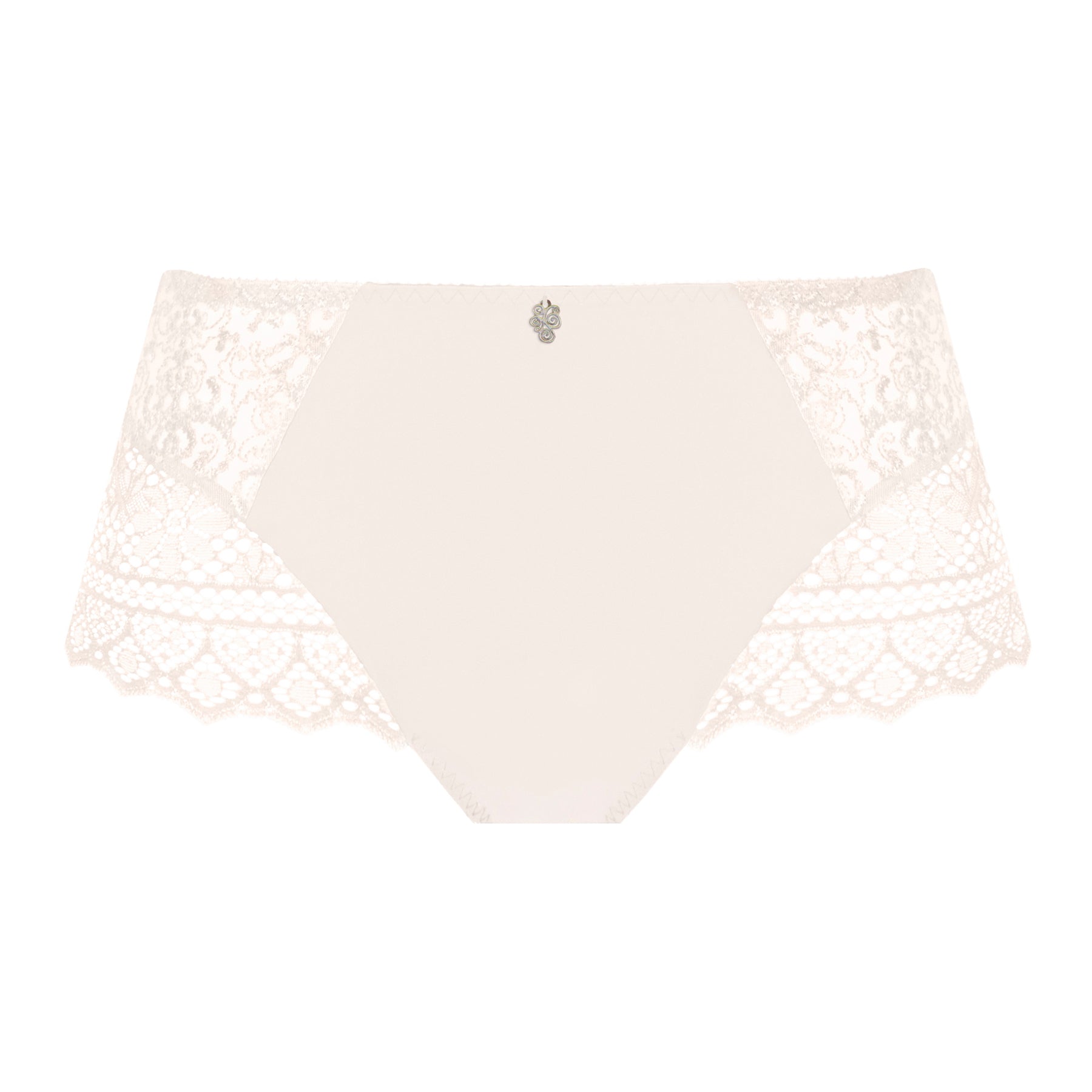 Empreinte Cassiopee Full Brief style 05151 in Silk, front view showing smooth opaque panel with delicate lace side panels and scalloped lace trim.