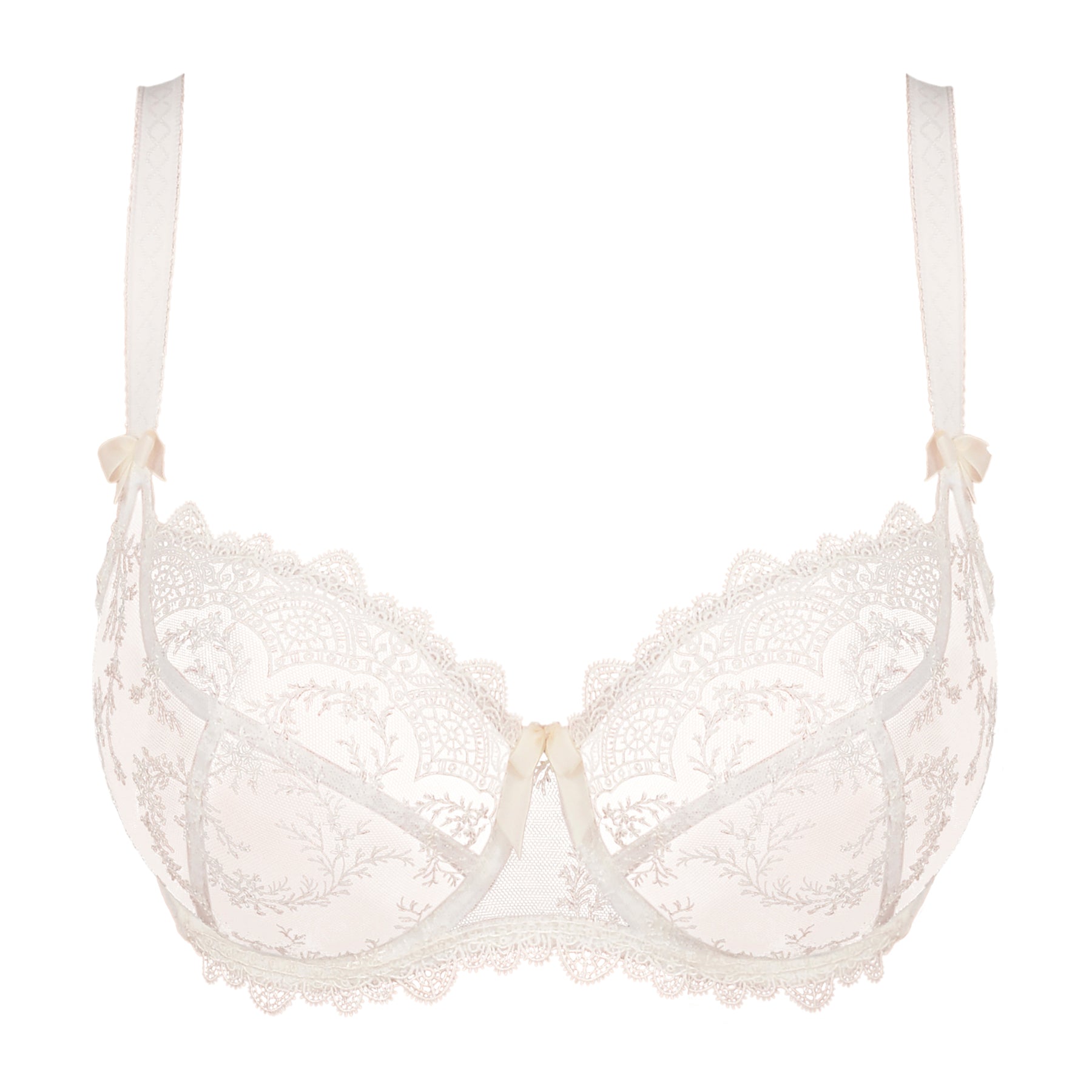 Empreinte louise lace embroidered balcony cup bra in natural ivory. Front view without model.