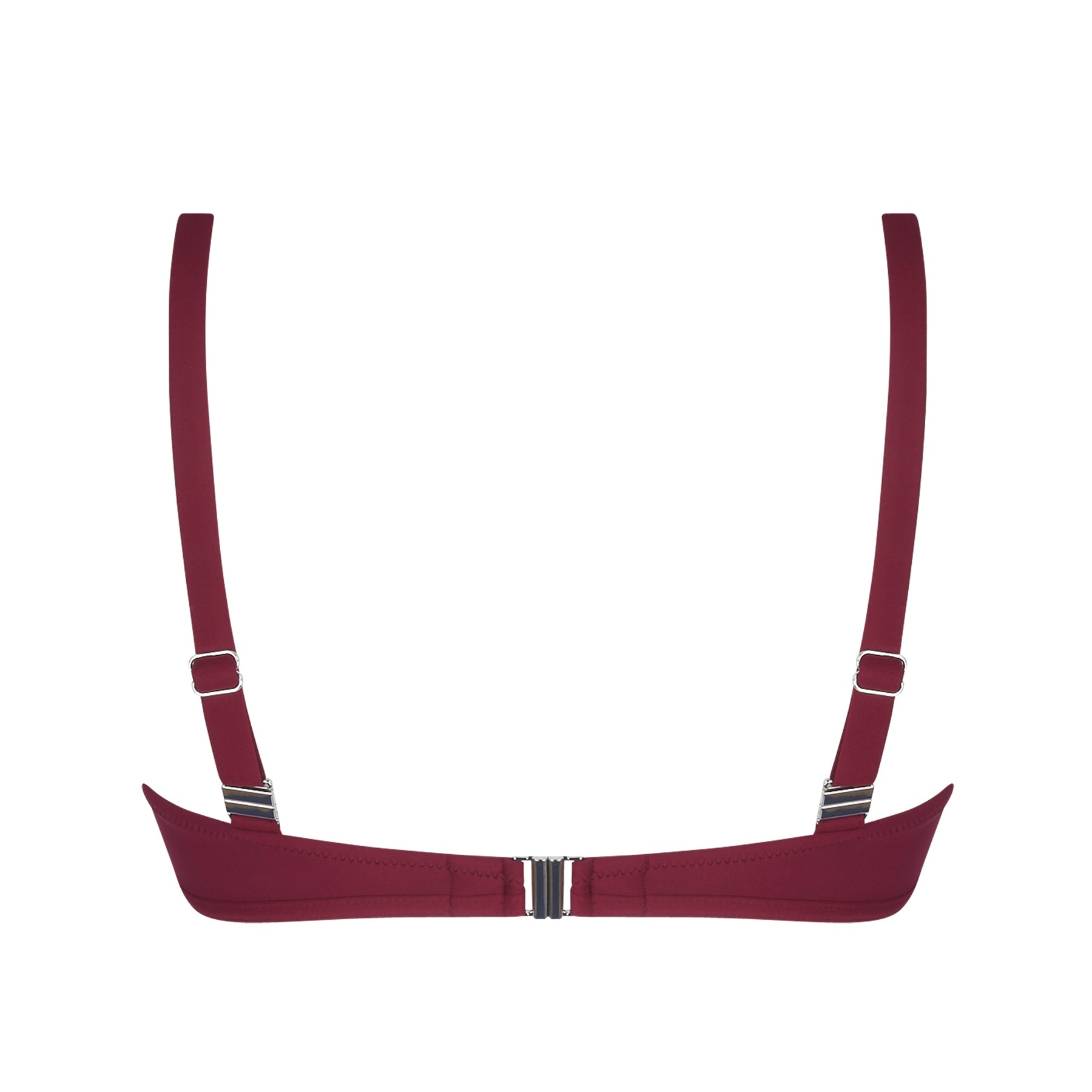 Back view of plum bikini top featuring adjustable shoulder straps and secure clasp closure.