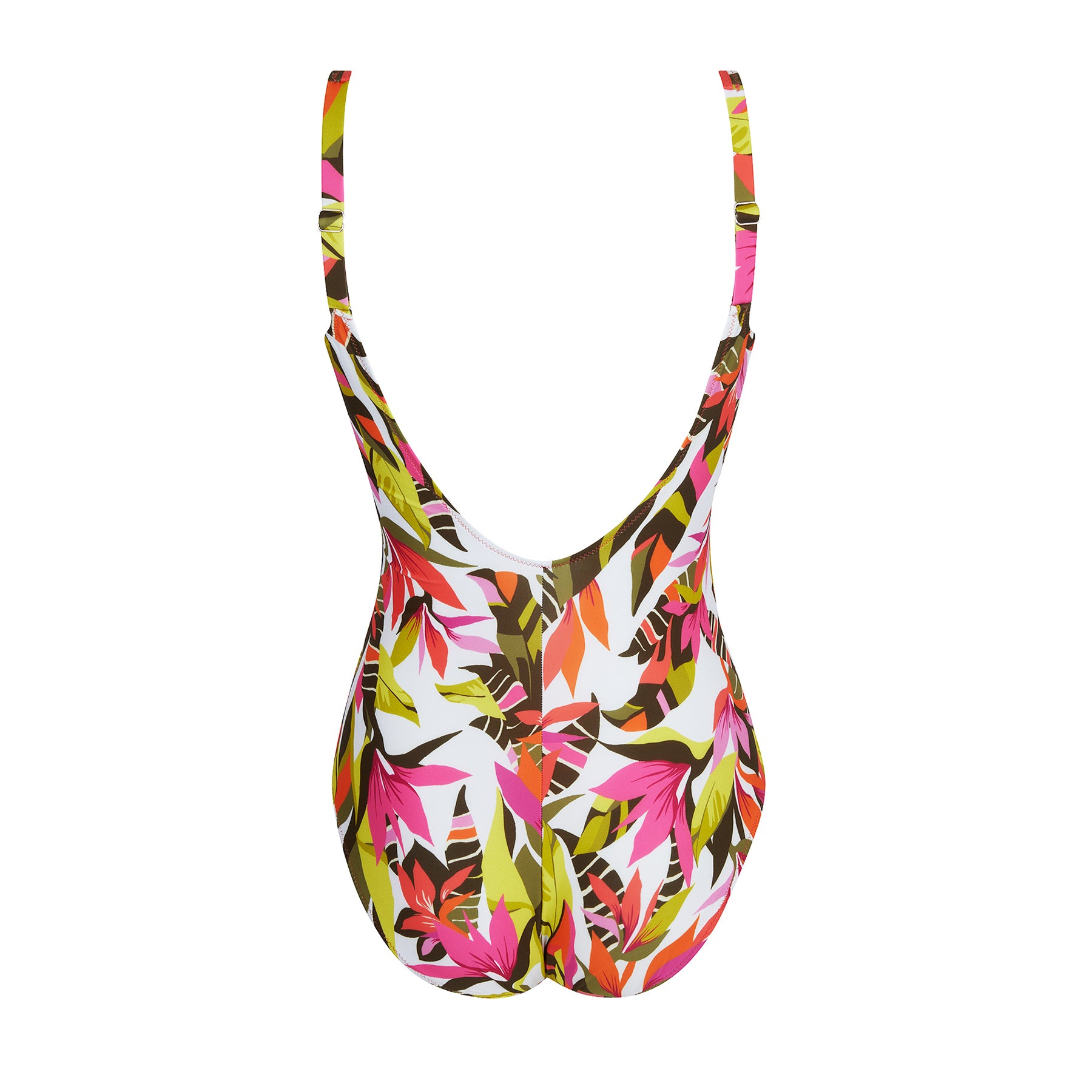 Colorful swimsuit with leaf pattern on a white background