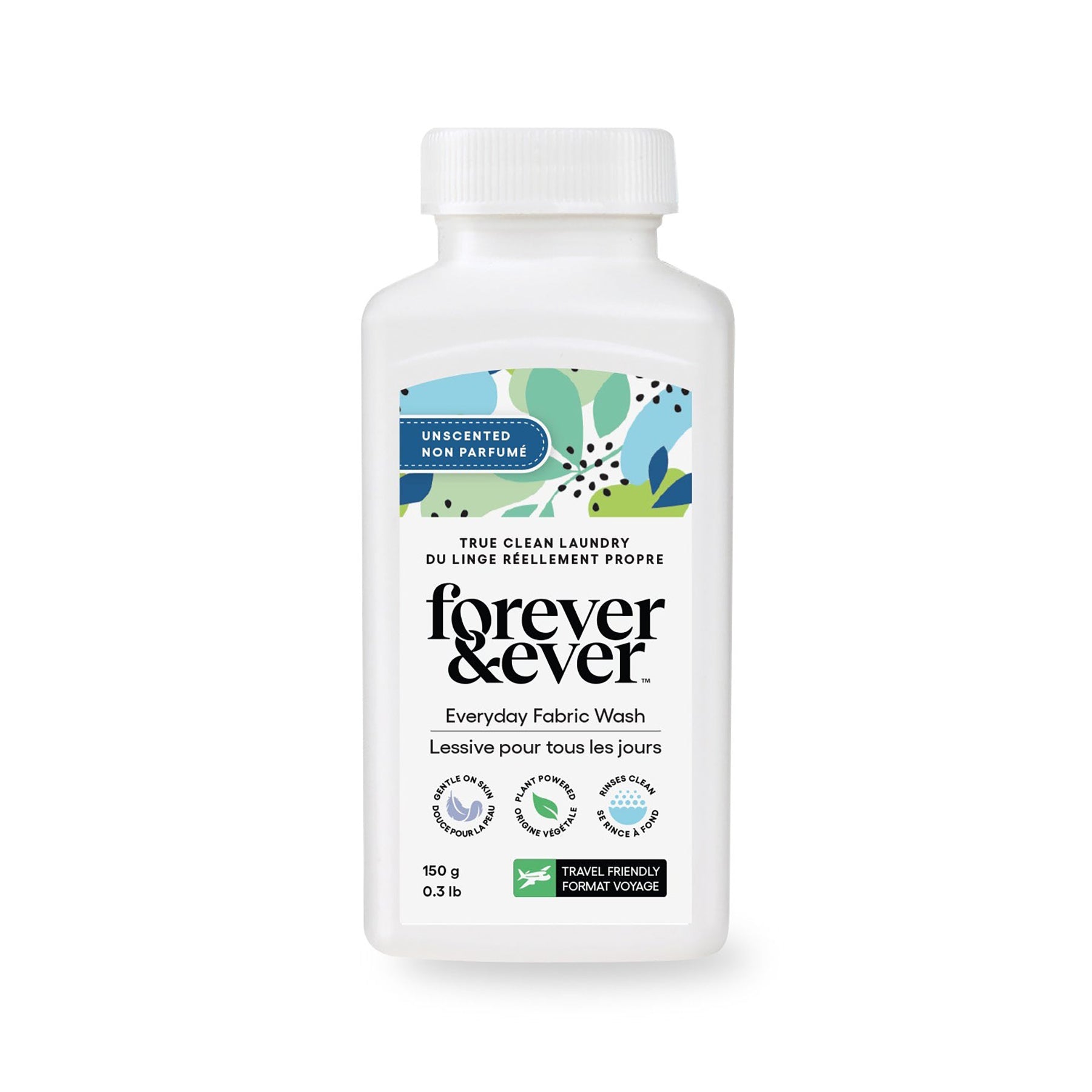 Forever & Ever unscented powder wash 150g travel size.