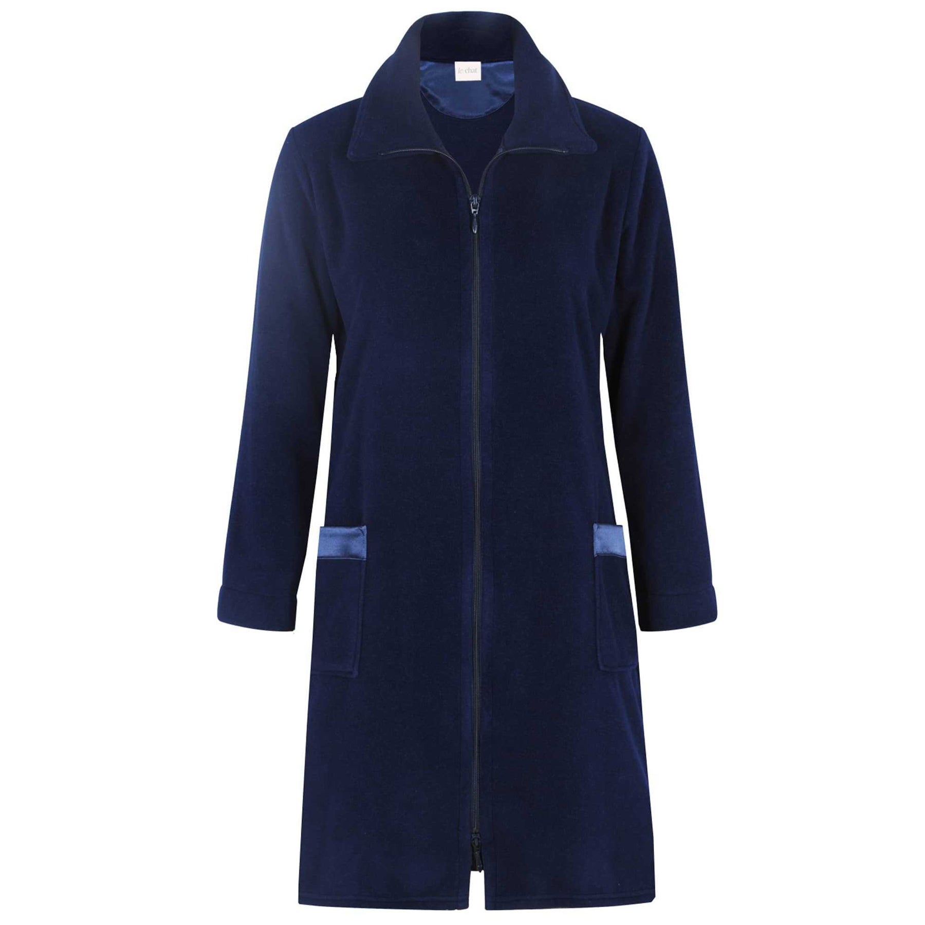 A blue zip robe laying flat