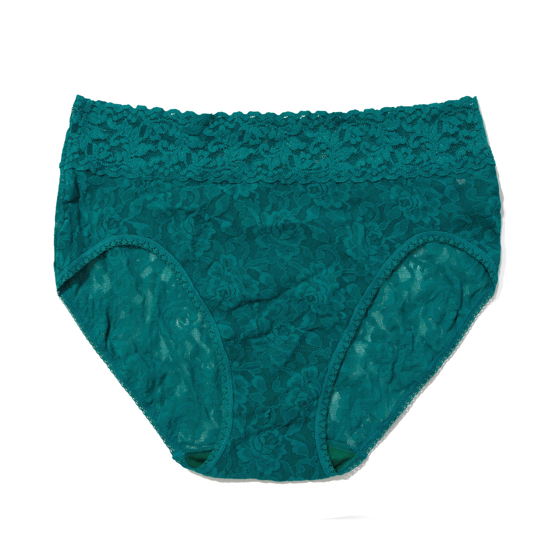 hanky panky lace high waist french cut full brief in dark green northern lights flat lay