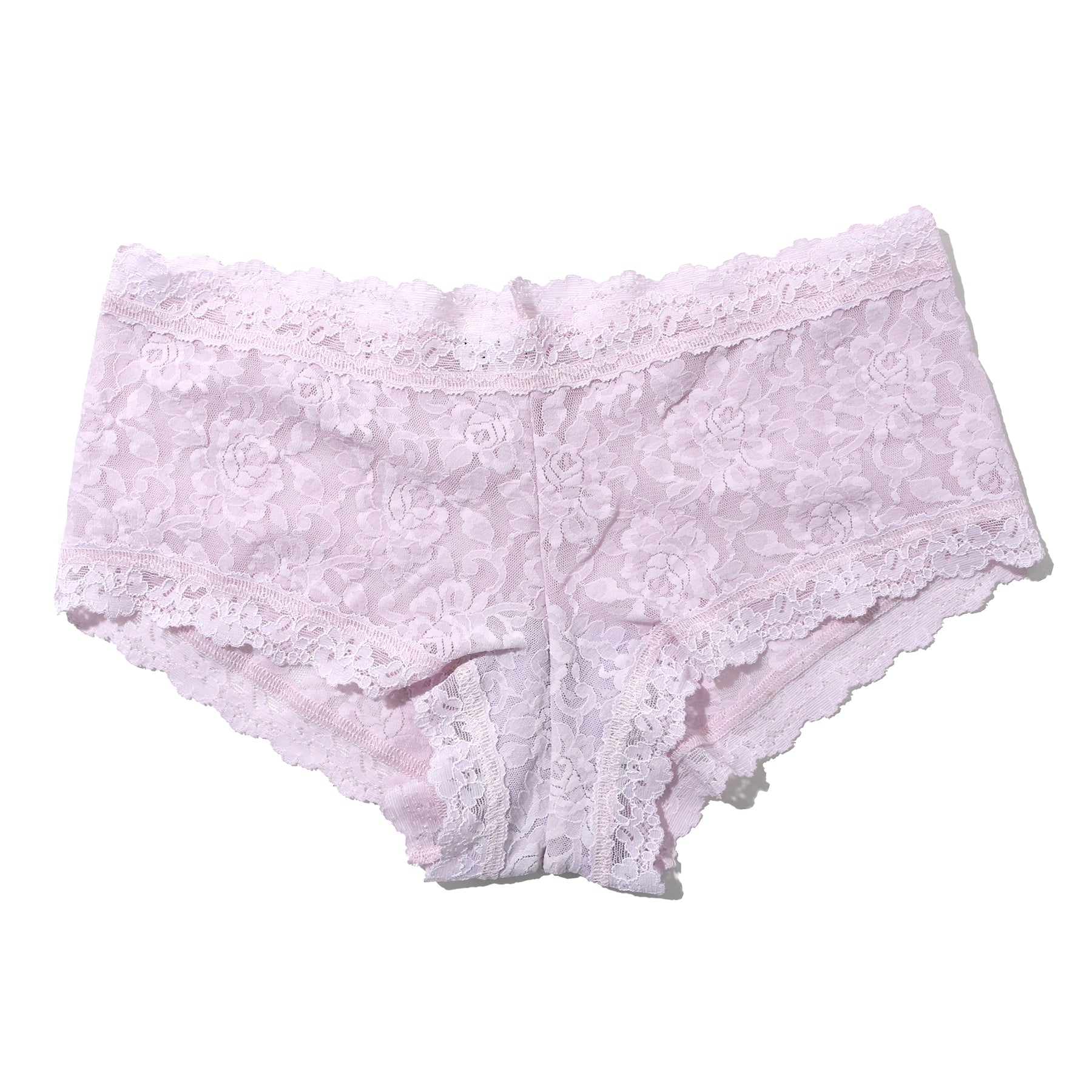 hanky panky lace boyshort in lovely lilac light purple flat lay, without model.