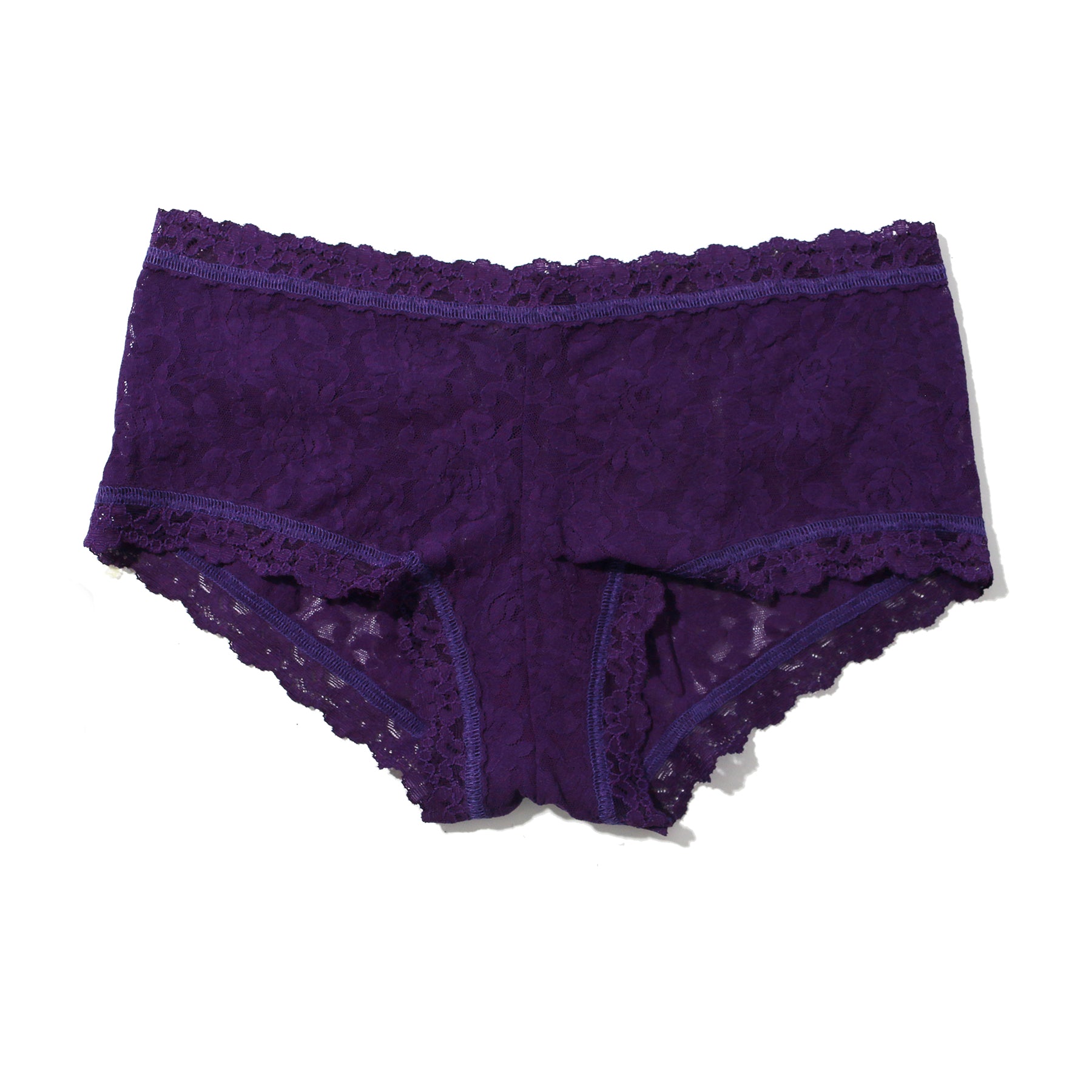 hanky panky lace boyshort in dark purple snowy day flat lay, without model.