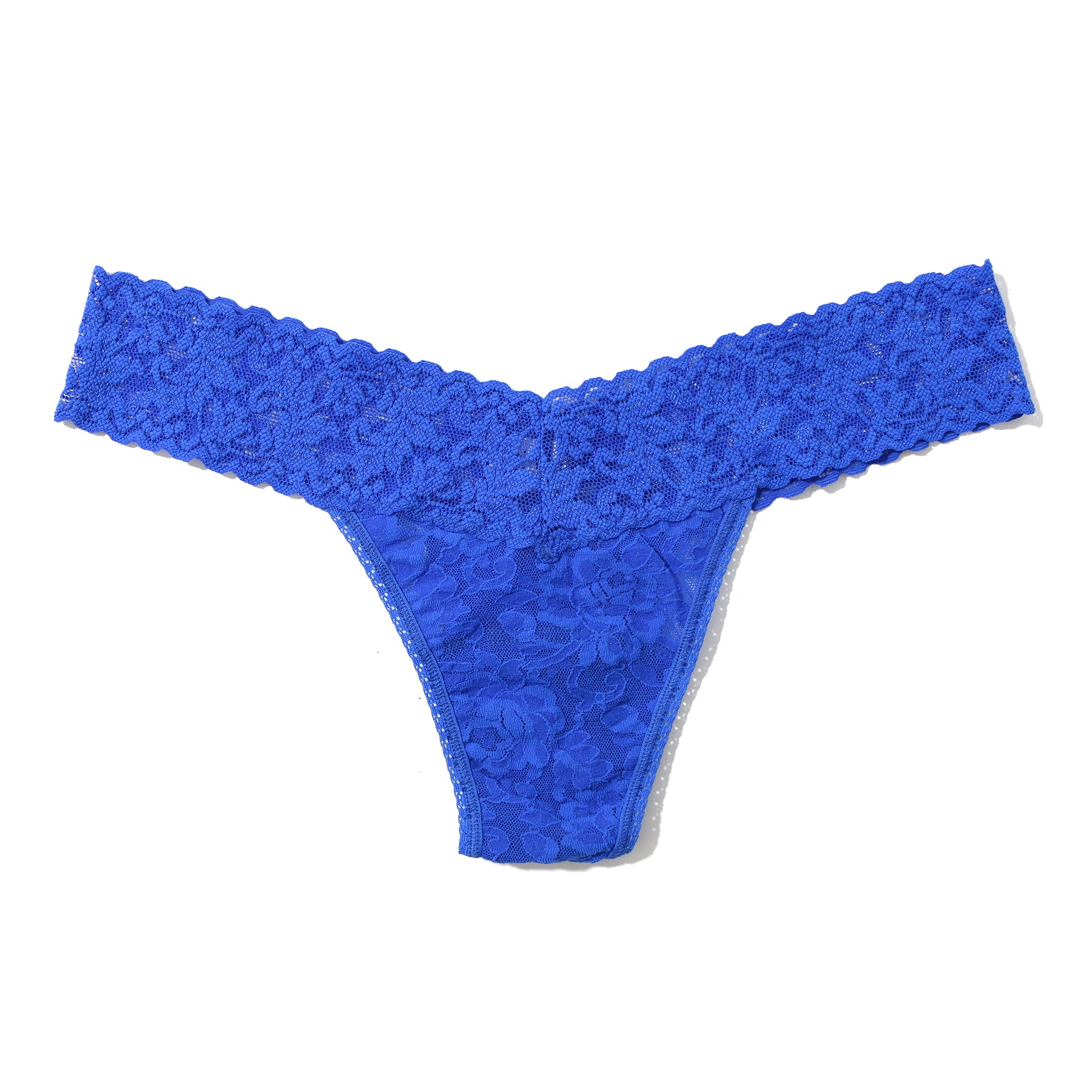 Flat lay of Hanky Panky Lace Low Rise Thong in Sapphire blue