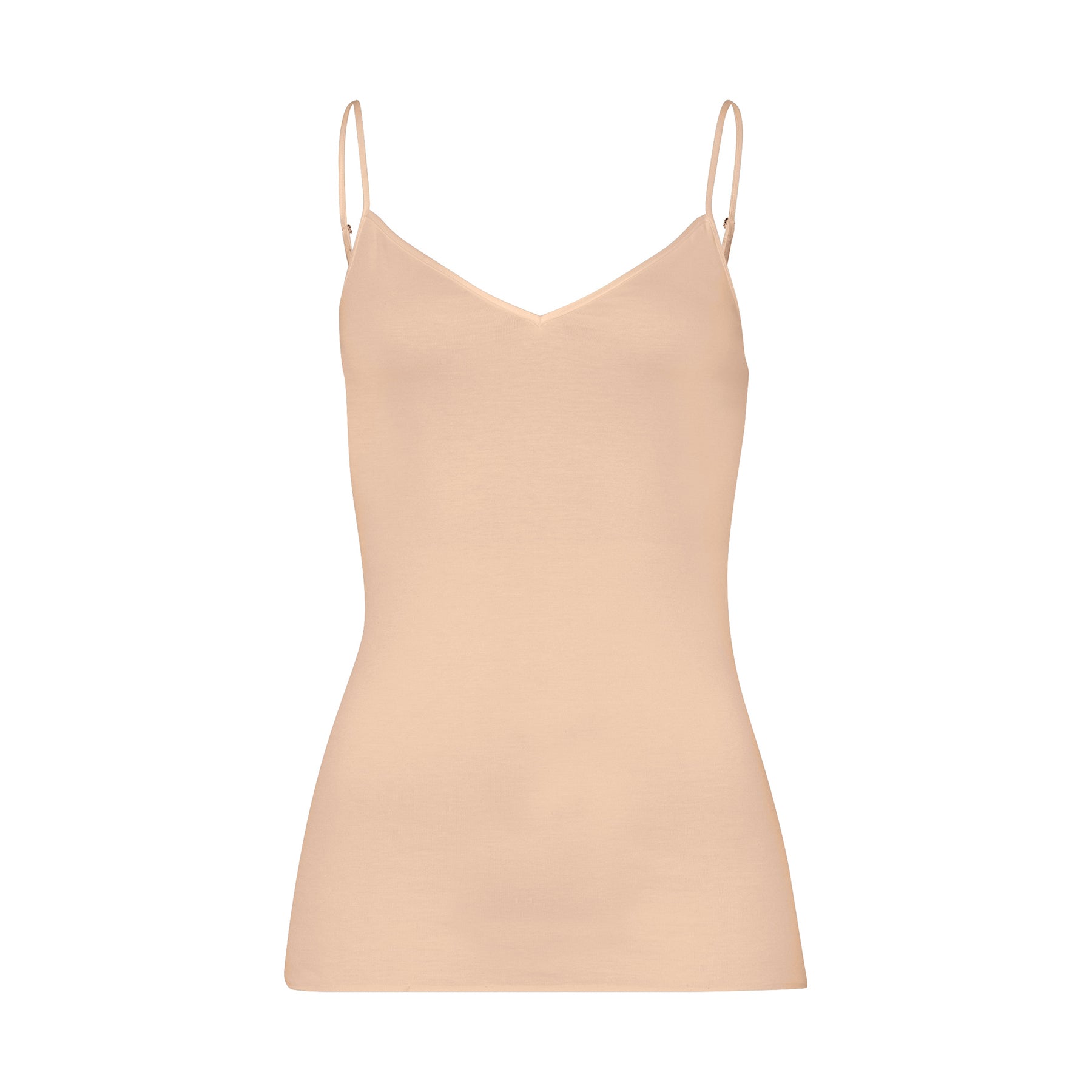 hanro cotton seamless v-neck camisole beige 274 flat lay front view (no model)
