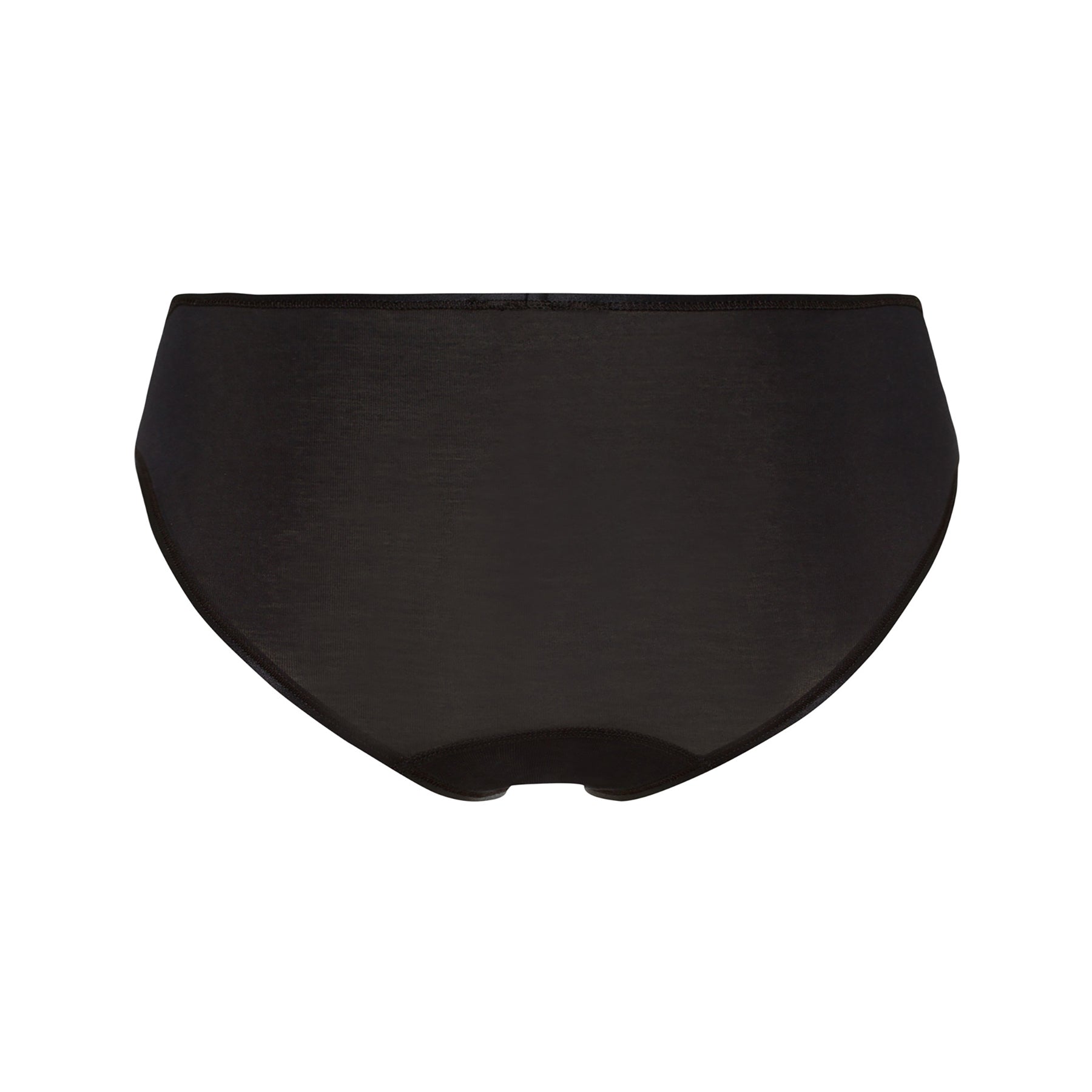 Back view of Hanro Cotton Seamless Bikini Panty in Black offering a clean, smooth finish and full coverage.