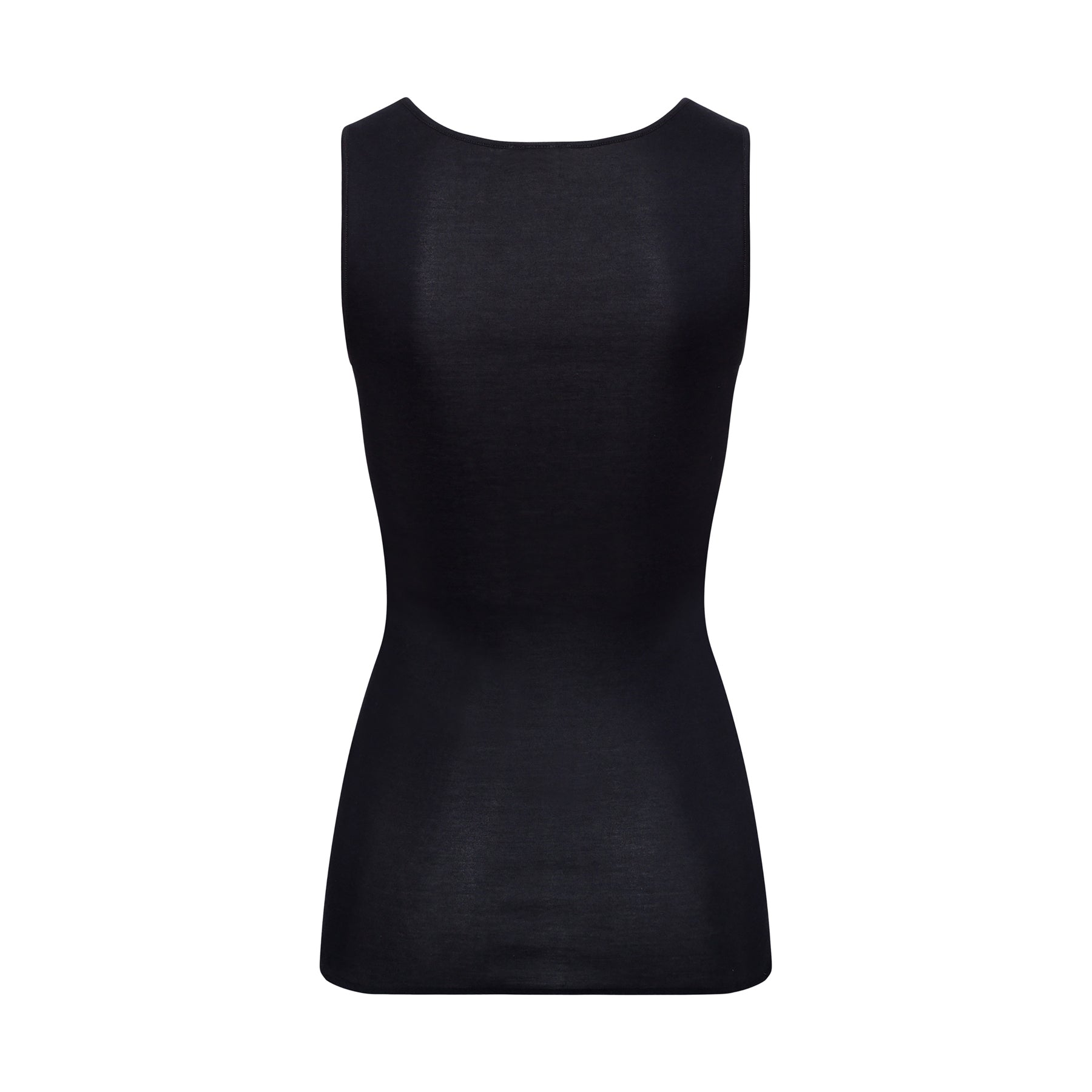 Hanro Cotton Delight Tank in Black 019 – product-only back view showing clean, seamless silhouette.