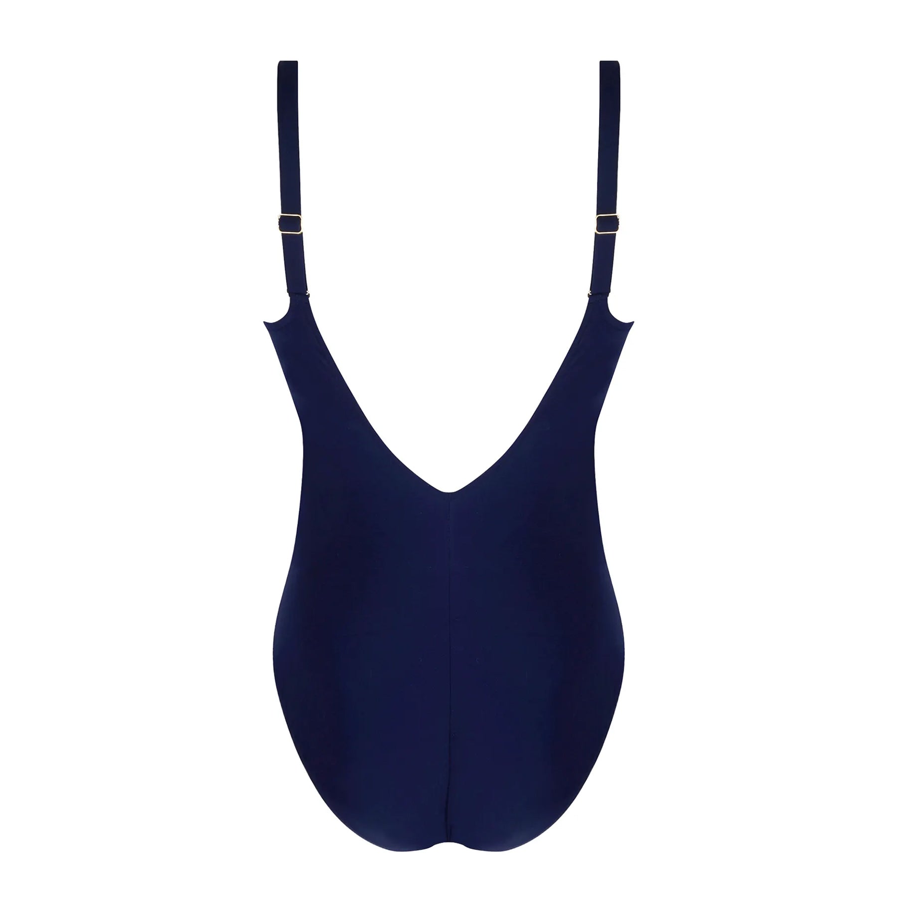 Lise Charmel ABB6996 danse des vagues wireless one piece swimsuit in a  navy and white print. Flat lay rear view without model. 