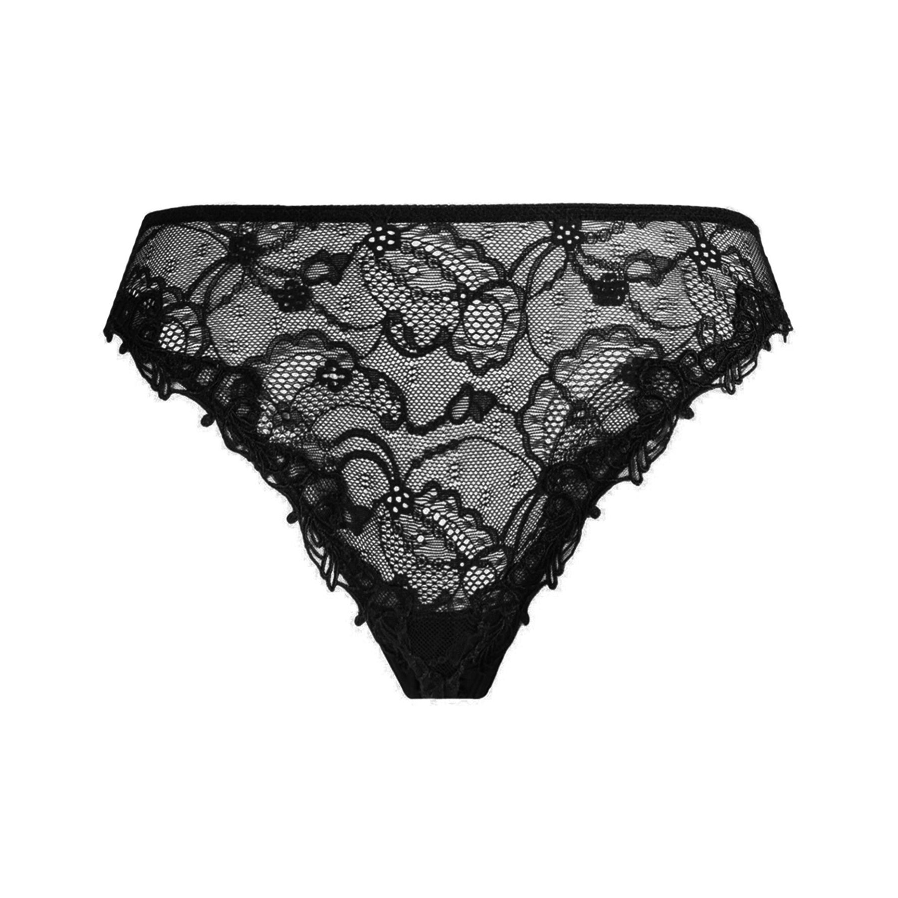 Soir de venise calais lace front fancy brief in black noir diamant. Front view without model.