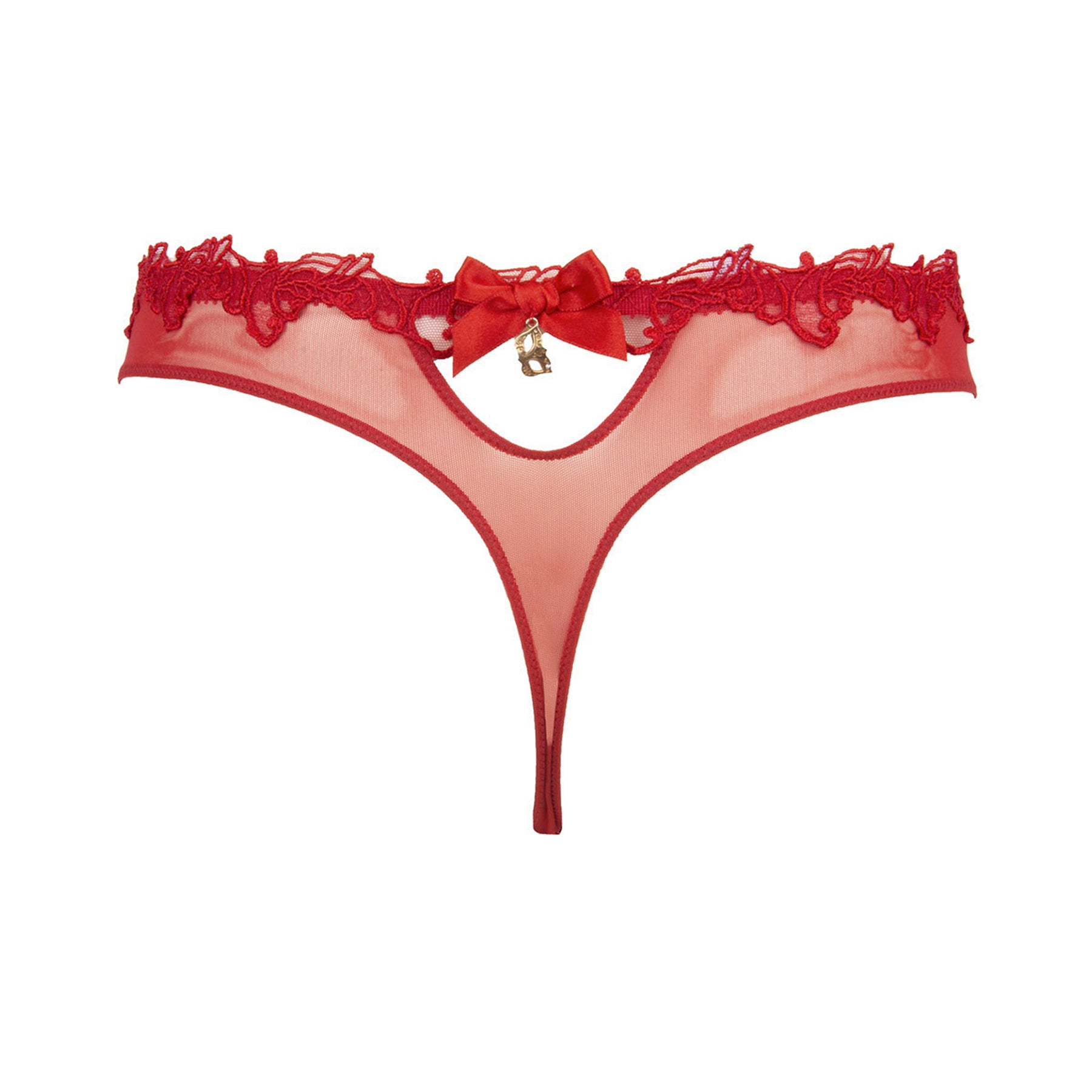 Lise Charmel soir de venise Calais lace thong in red rouge venise. Rear view without model.