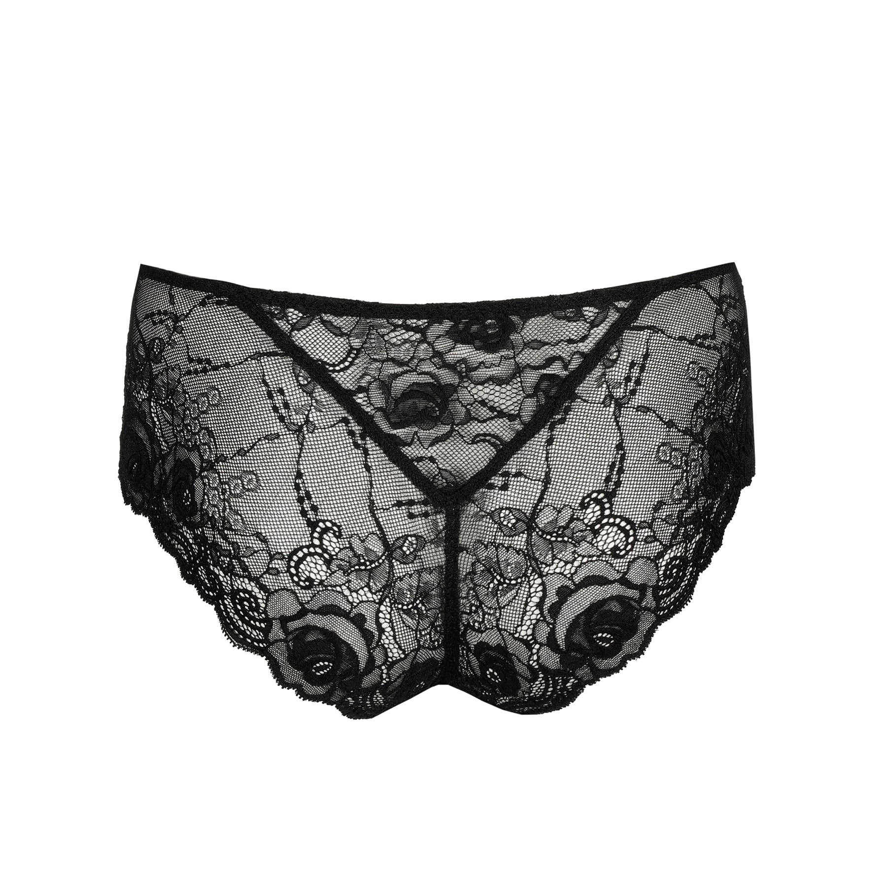 Marie Jo Cyrile lace hotpants style 050-2922 in black, rear close-up highlighting floral lace pattern and scalloped edges