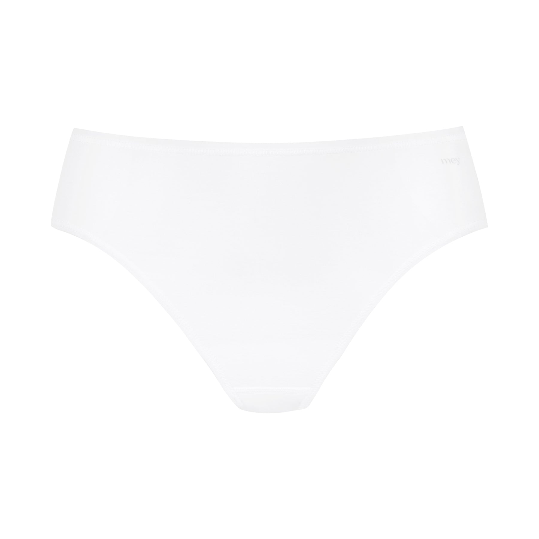 White organic cotton bikini panty by Mey with smooth seamless finish and mid-rise fit