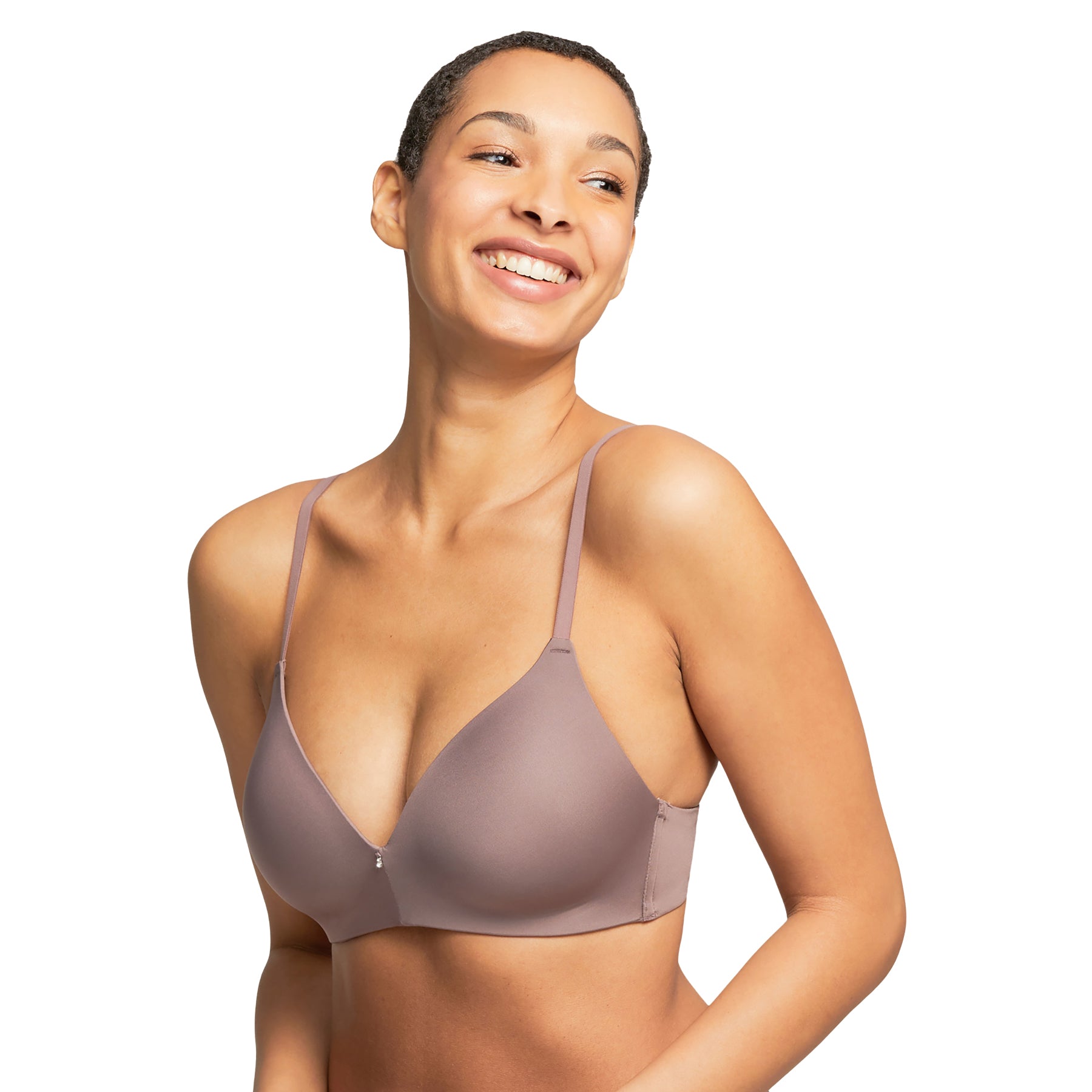Montelle 9317 wirefree tshirt bra in almond spice. Front view on model. 