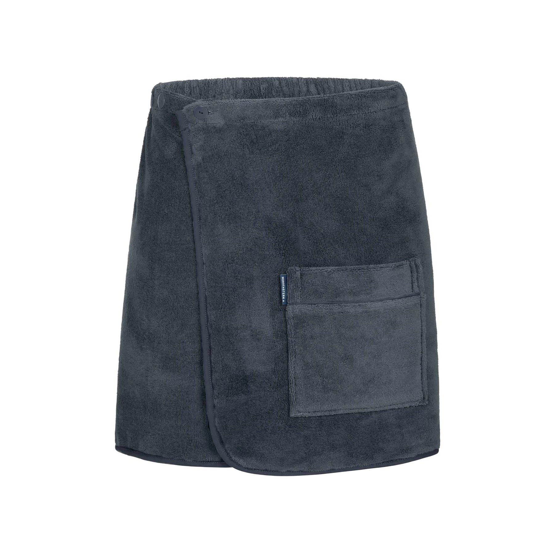 Without model view of graphite men’s bath towel wrap with pocket and button closure – unisex spa accessory.