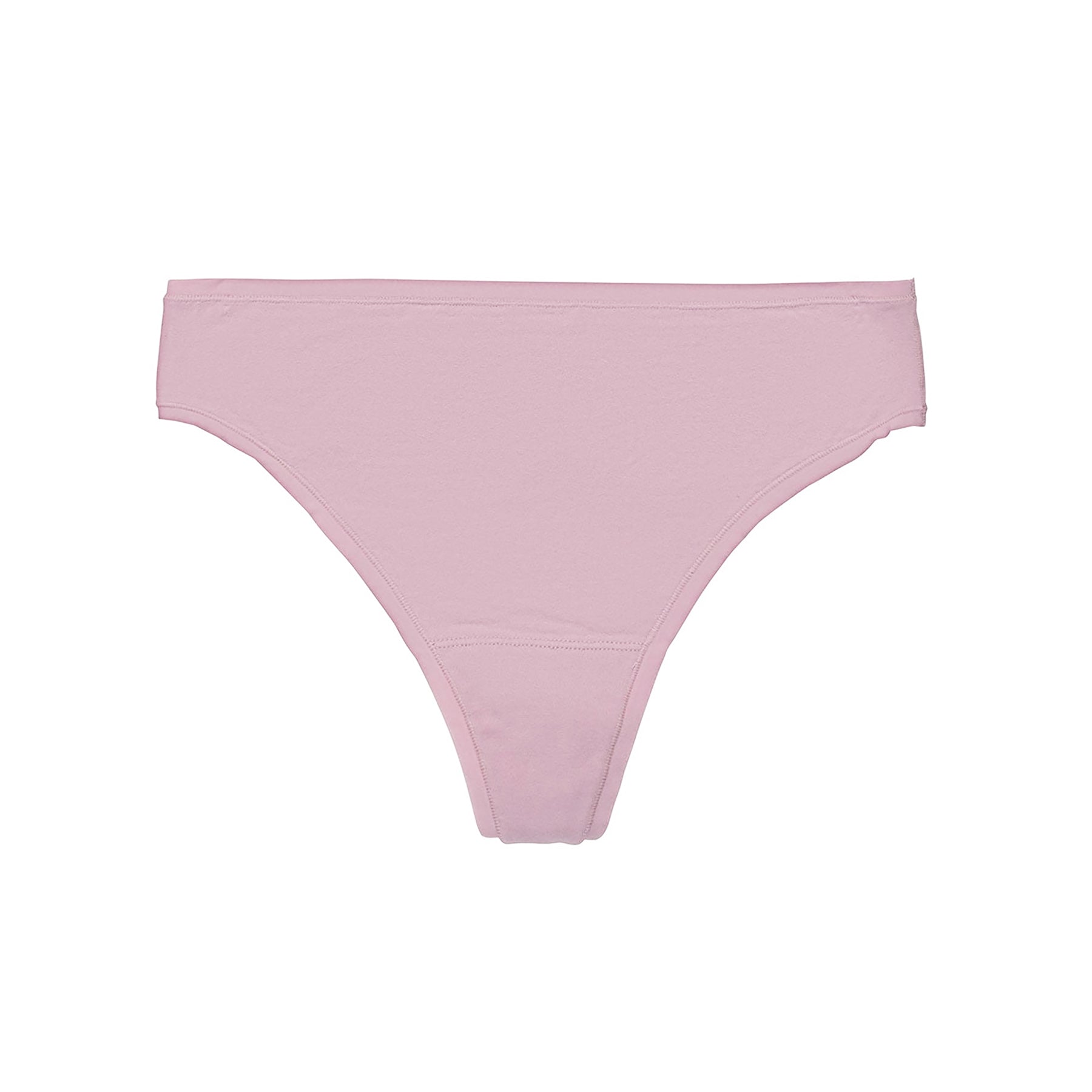 Seamless pima cotton mid-rise thong in rose mist dusty rose purple. Front view without model.