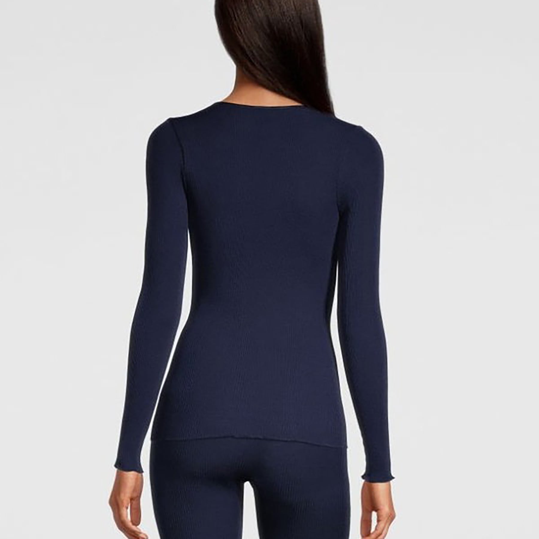 Back view of Oscalito 4248 ribbed long sleeve top in bleu marine (474) showing seamless fit