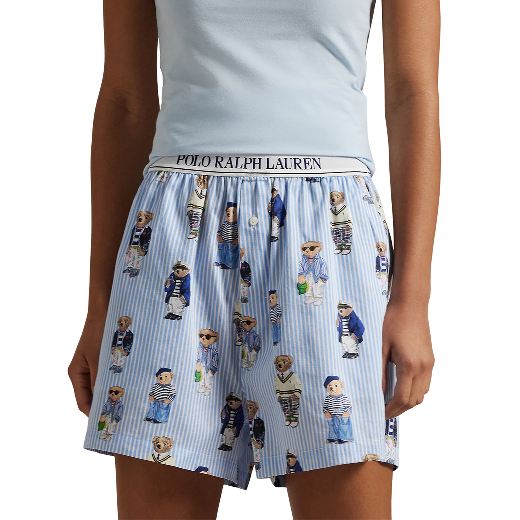 Polo Ralph Lauren Bear Print Sleep Boxer, close-up front view on model