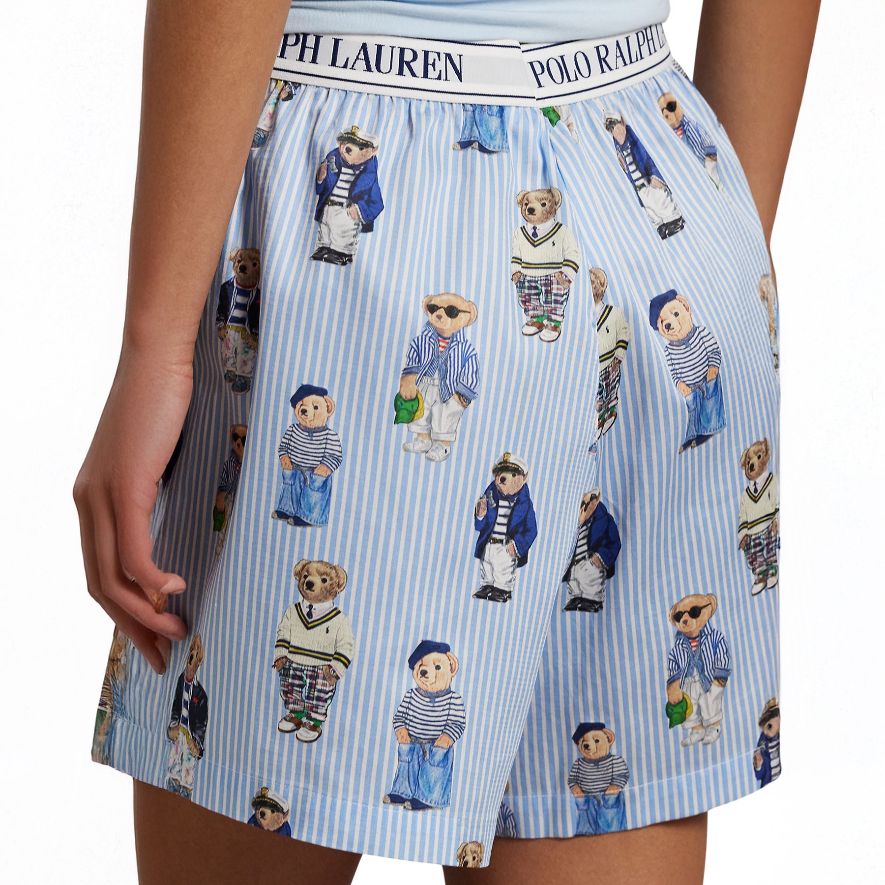 Polo Ralph Lauren Bear Print Sleep Boxer, side and back profile on model