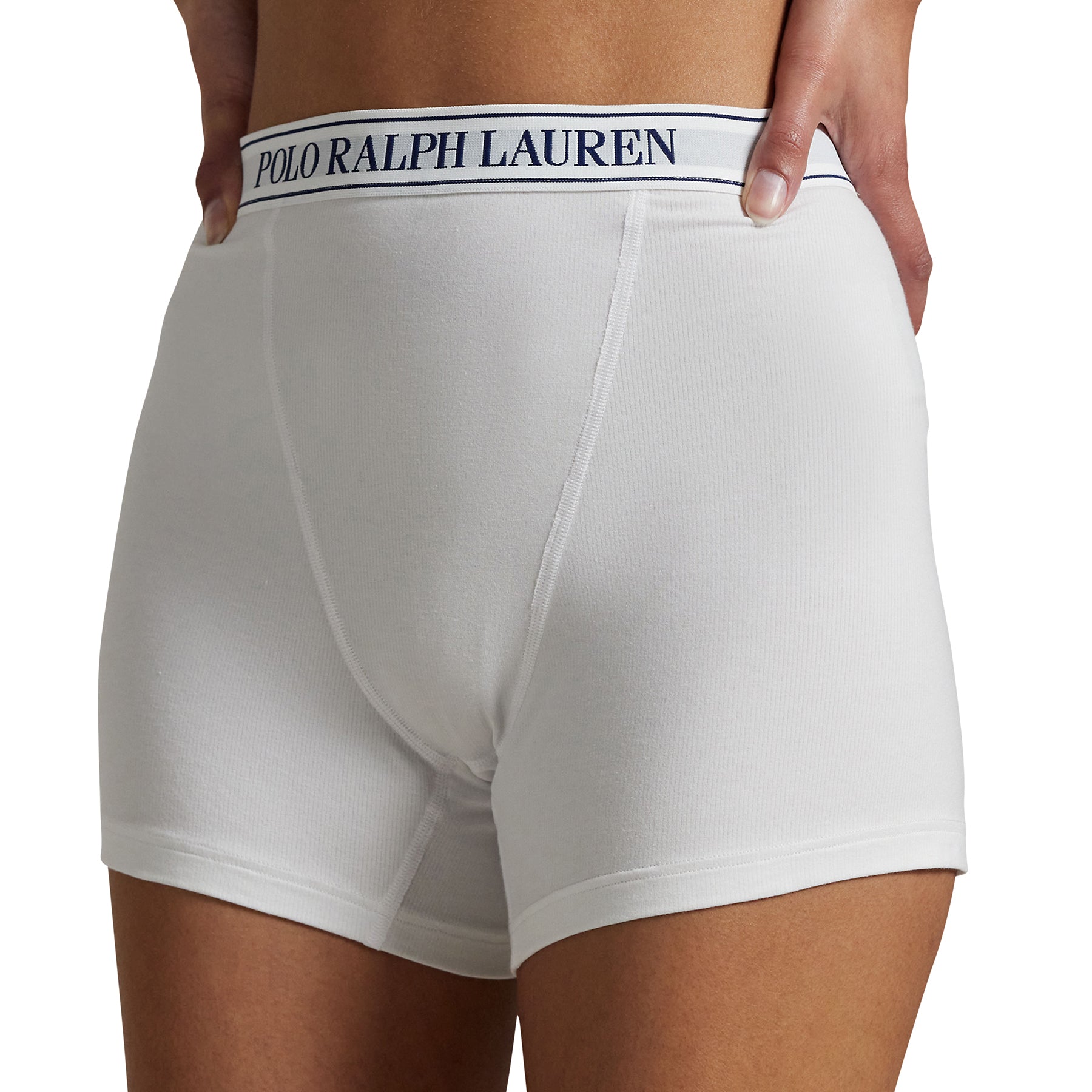 Polo Ralph Lauren White Sleep Boxer on model, back and side waistband view