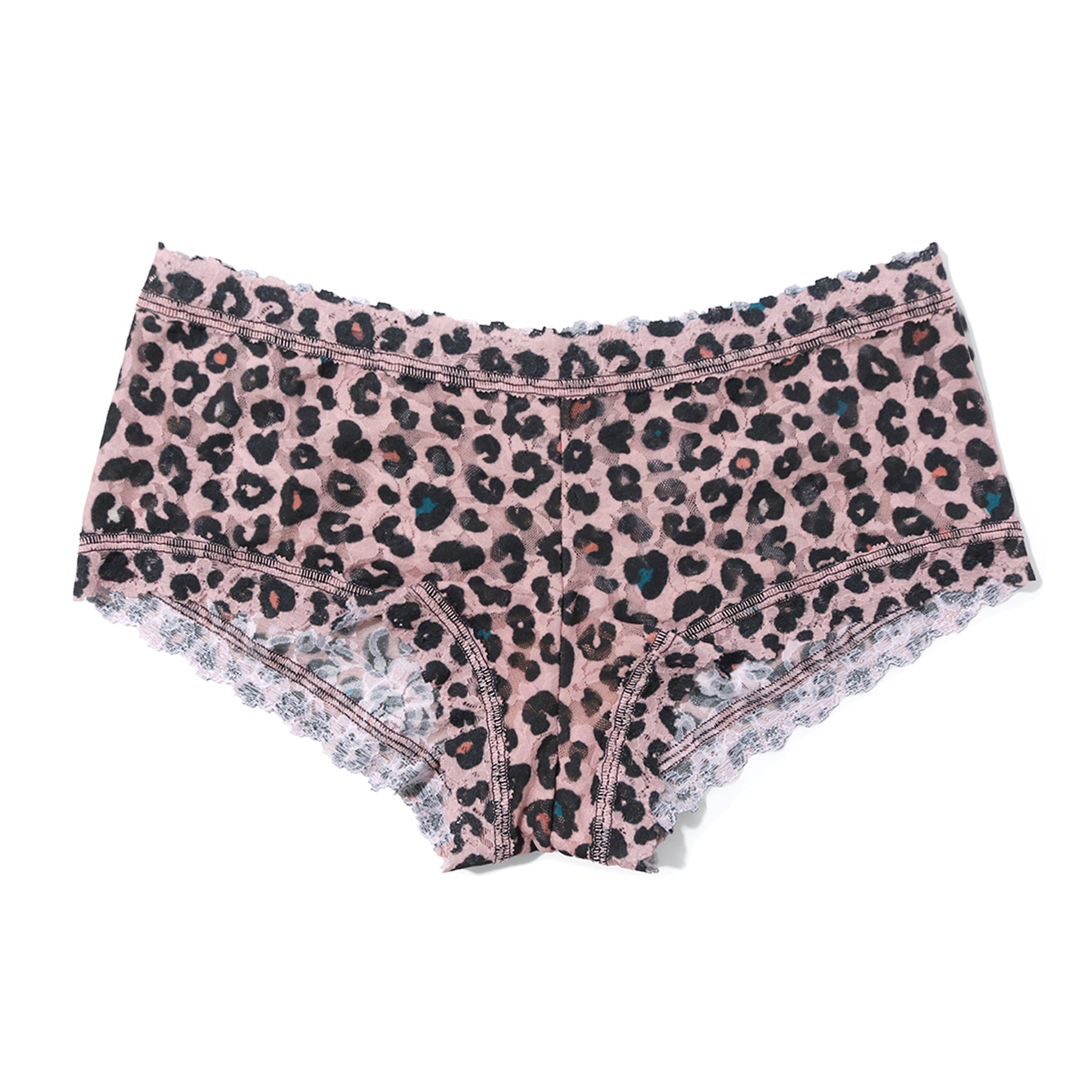Lucky Leopard boyshort PR4812 featuring a soft blush pink leopard print, delicate lace trim, and a comfortable full-coverage fit with a smooth, flattering silhouette.