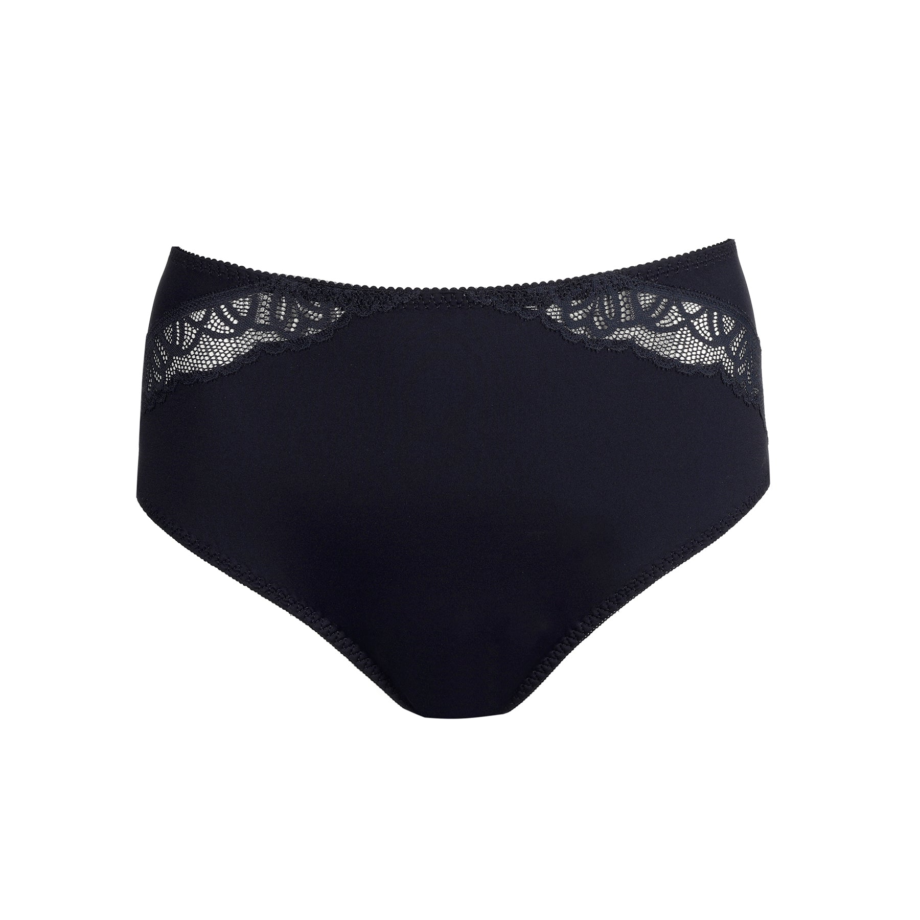 Flat lay of PrimaDonna Salerno Full Brief in black with lace panels