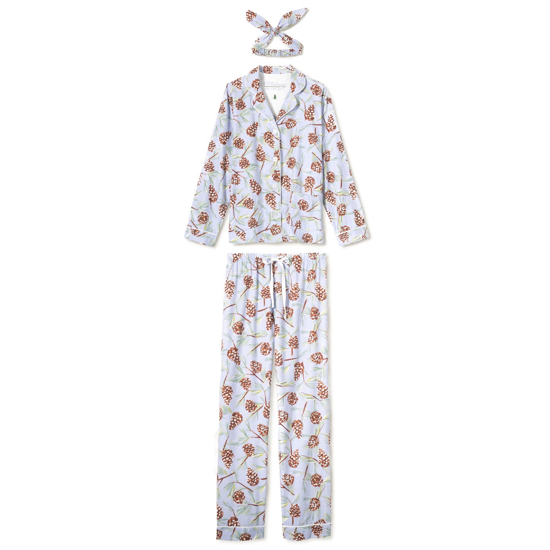 Floral pajama set with matching headband on a white background