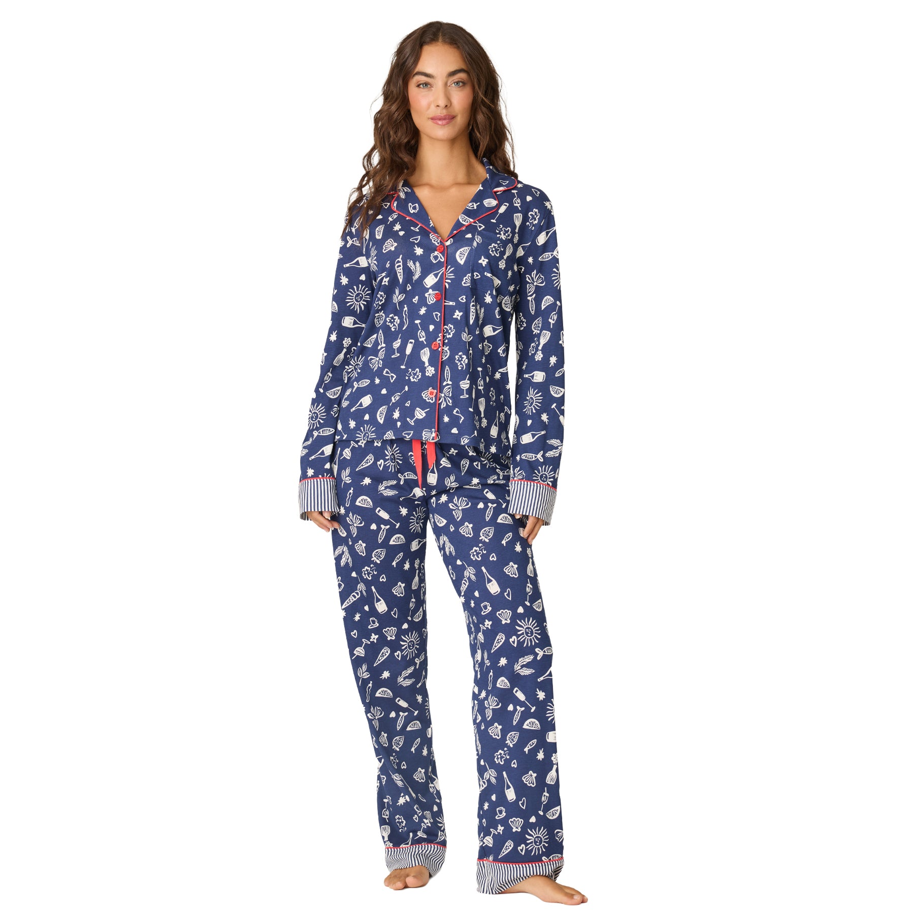 PJ Salvage navy Italy print PJ set featuring a classic collared pajama silhouette.