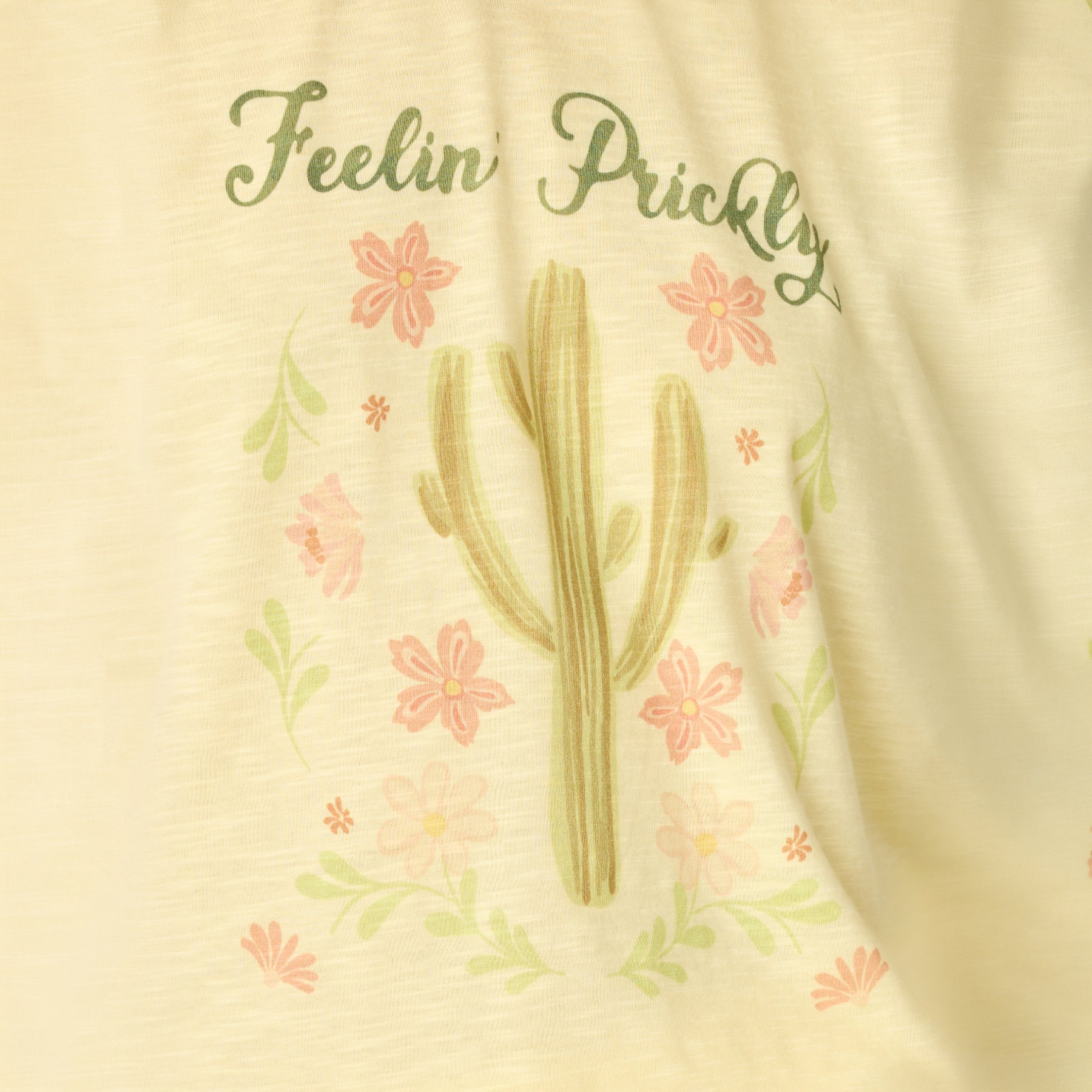 PJ Salvage butter yellow short set with cactus graphic and floral print detail.