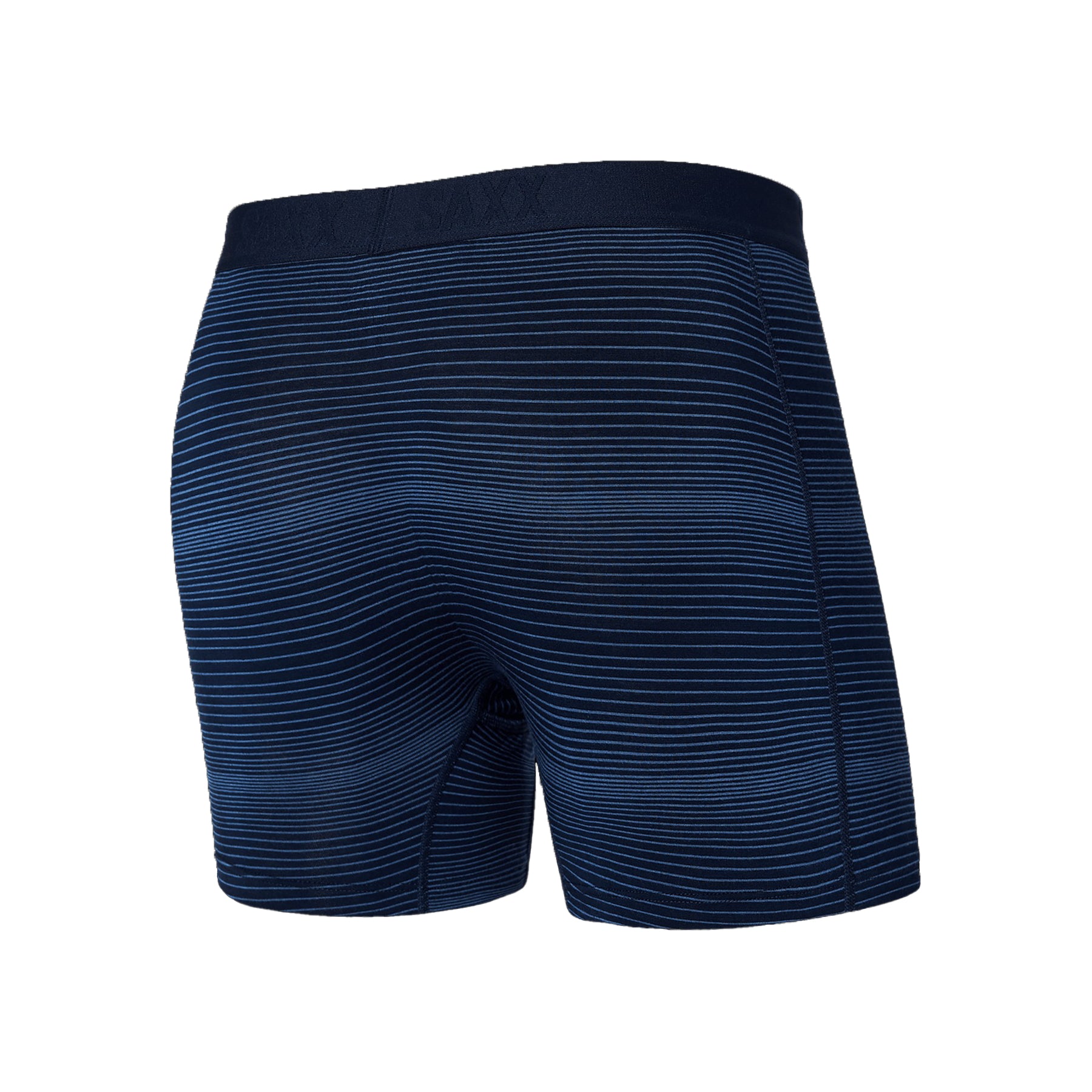 Rear flat lay image of SAXX Vibe Boxer Brief in blue stripe pattern