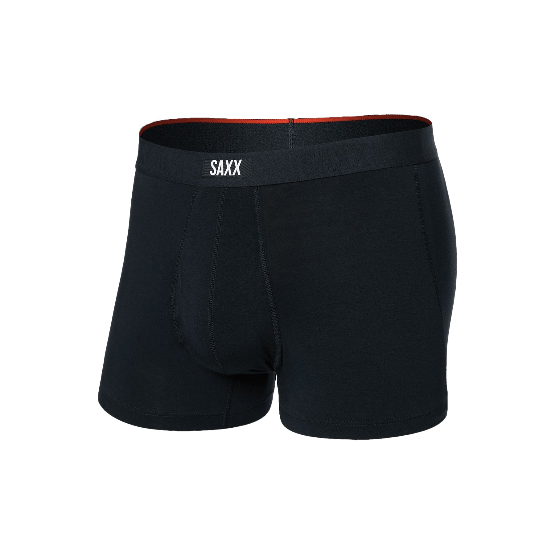 Flat lay of SAXX Vibe Xtra Trunk Fly Boxer in solid black colour