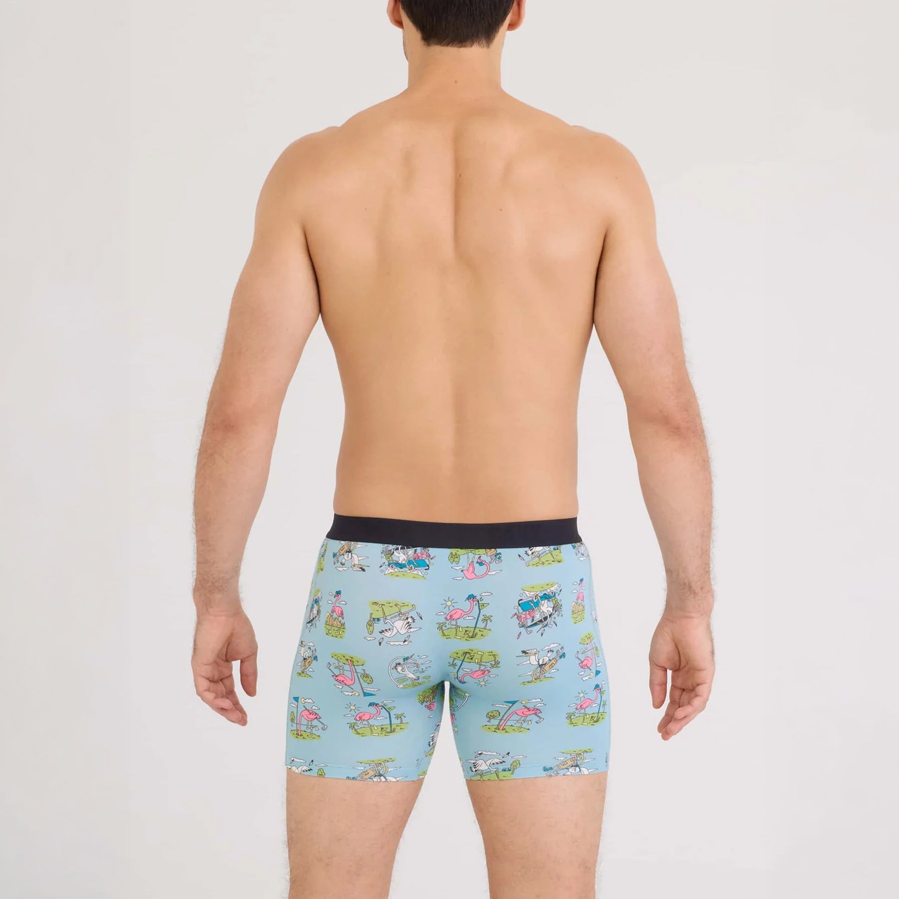 SAXX Vibe Xtra Soft Comfort Trunk #SXVX24F in birdie blue tide BBT. Rear view on model.
