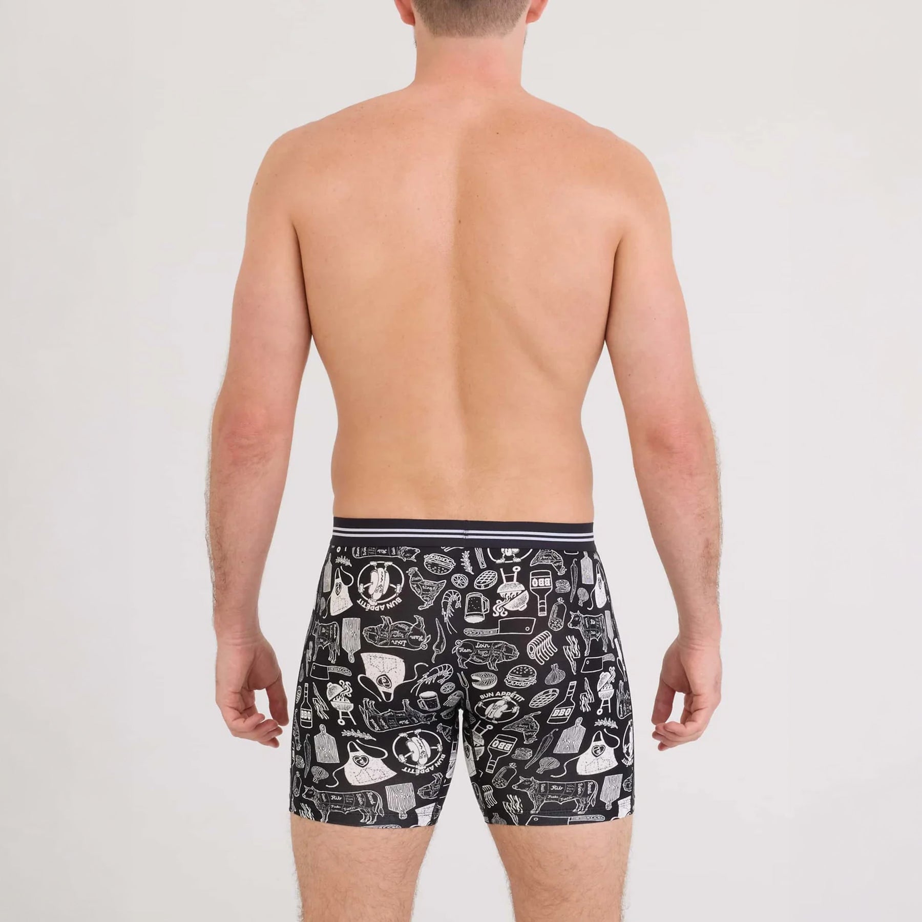 SAXX Vibe Xtra Soft Comfort Trunk #SXVX24F in bun appetit black BAB. Rear view on model.