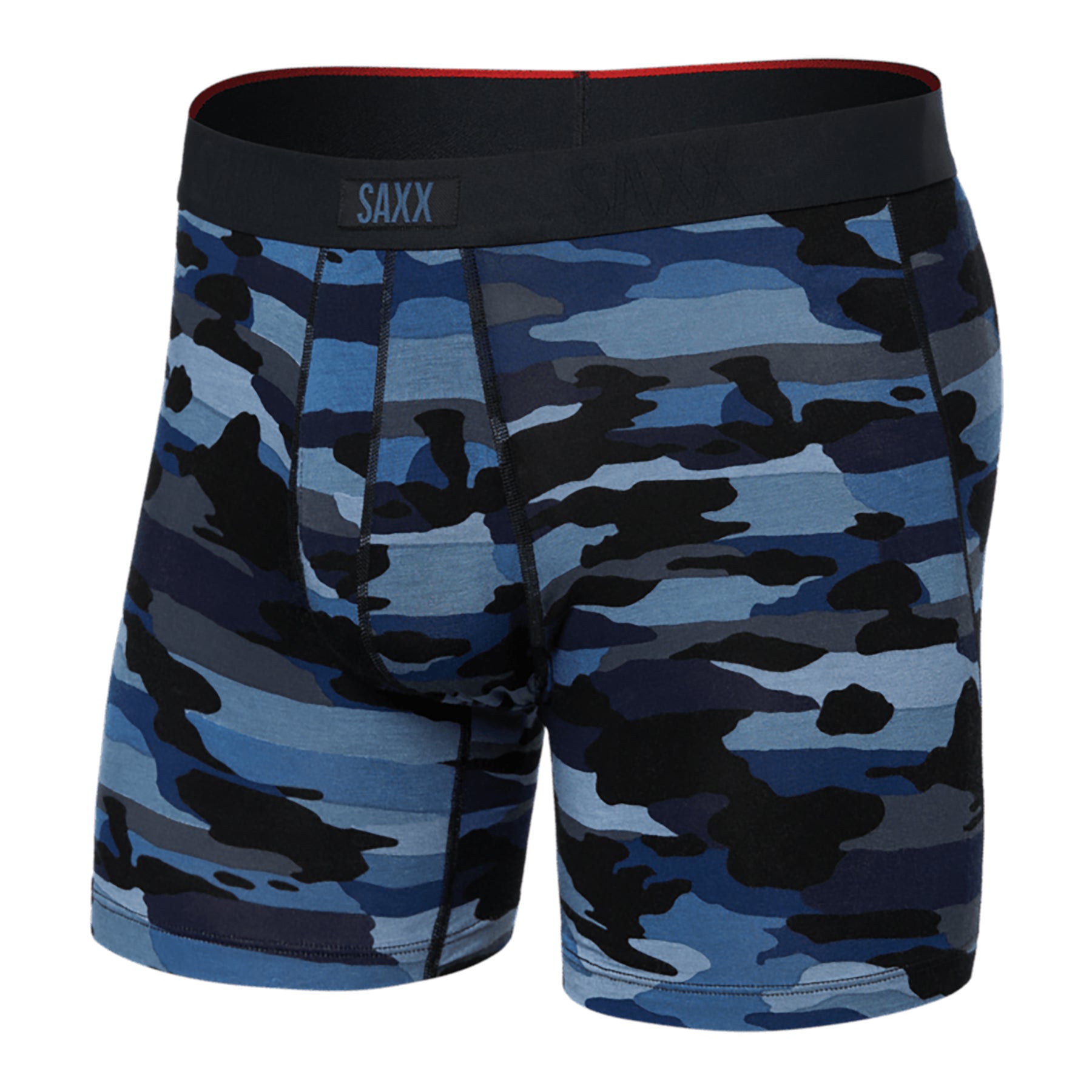 SAXX Vibe Xtra Soft Comfort Trunk #SXVX24F in cloudbank camo navy CLD. Flat lay without model.