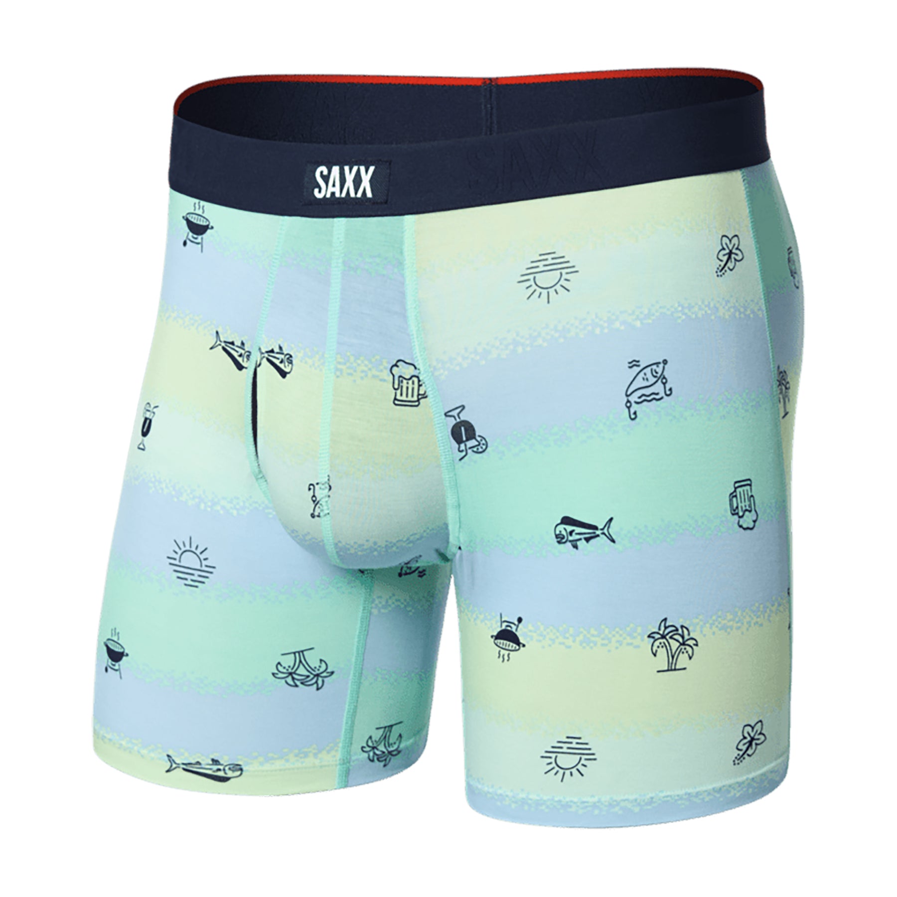 SAXX Vibe Xtra Soft Comfort Trunk #SXVX24F in iconic summer multi ISM. Flat lay without model. 