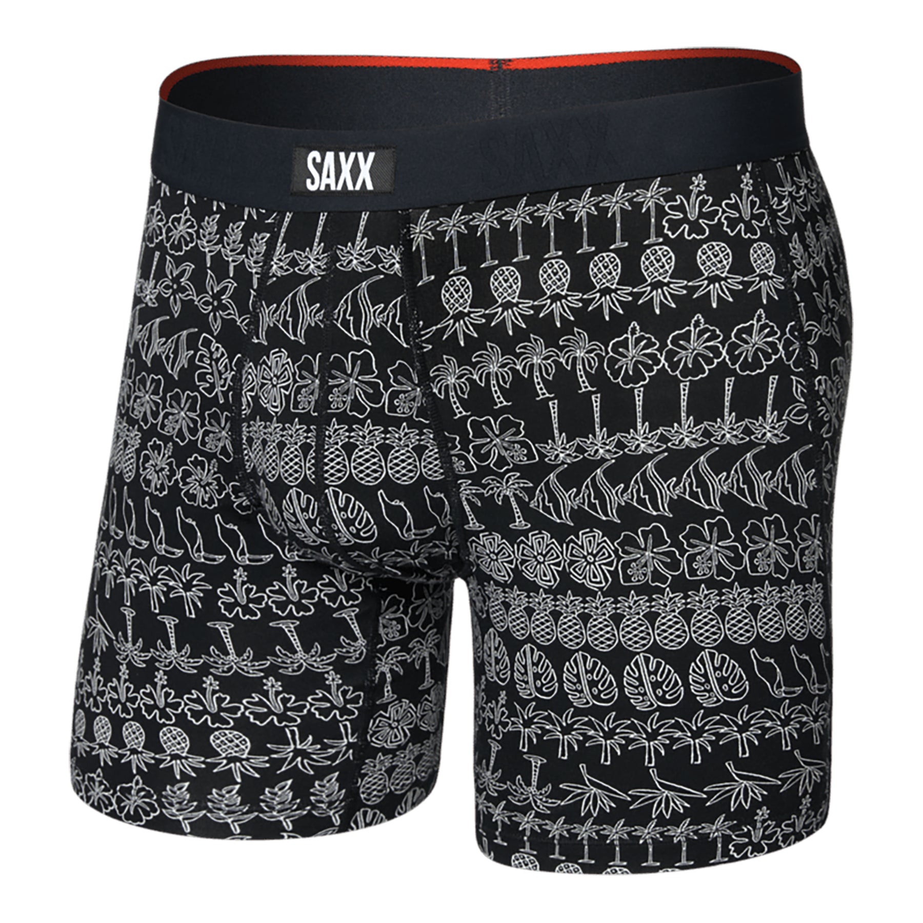 SAXX Vibe Xtra Soft Comfort Trunk #SXVX24F in island lineup black ISP. Flat lay without model.