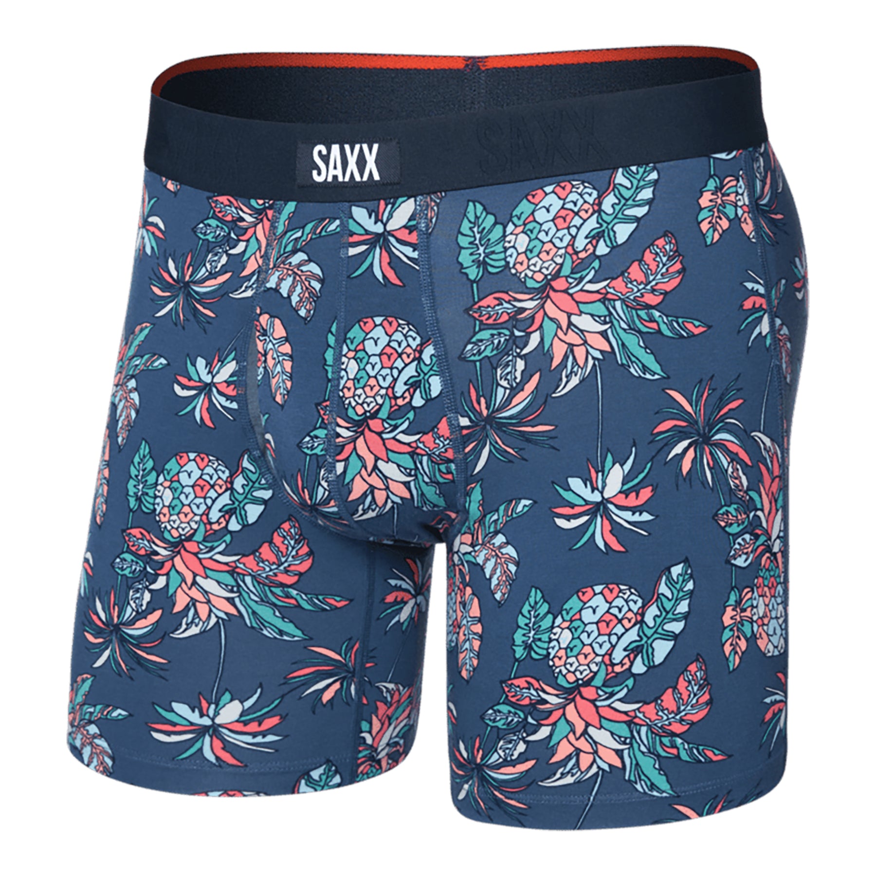 SAXX Vibe Xtra Soft Comfort Trunk #SXVX24F in pineapple tropic indigo PTI. View without model.