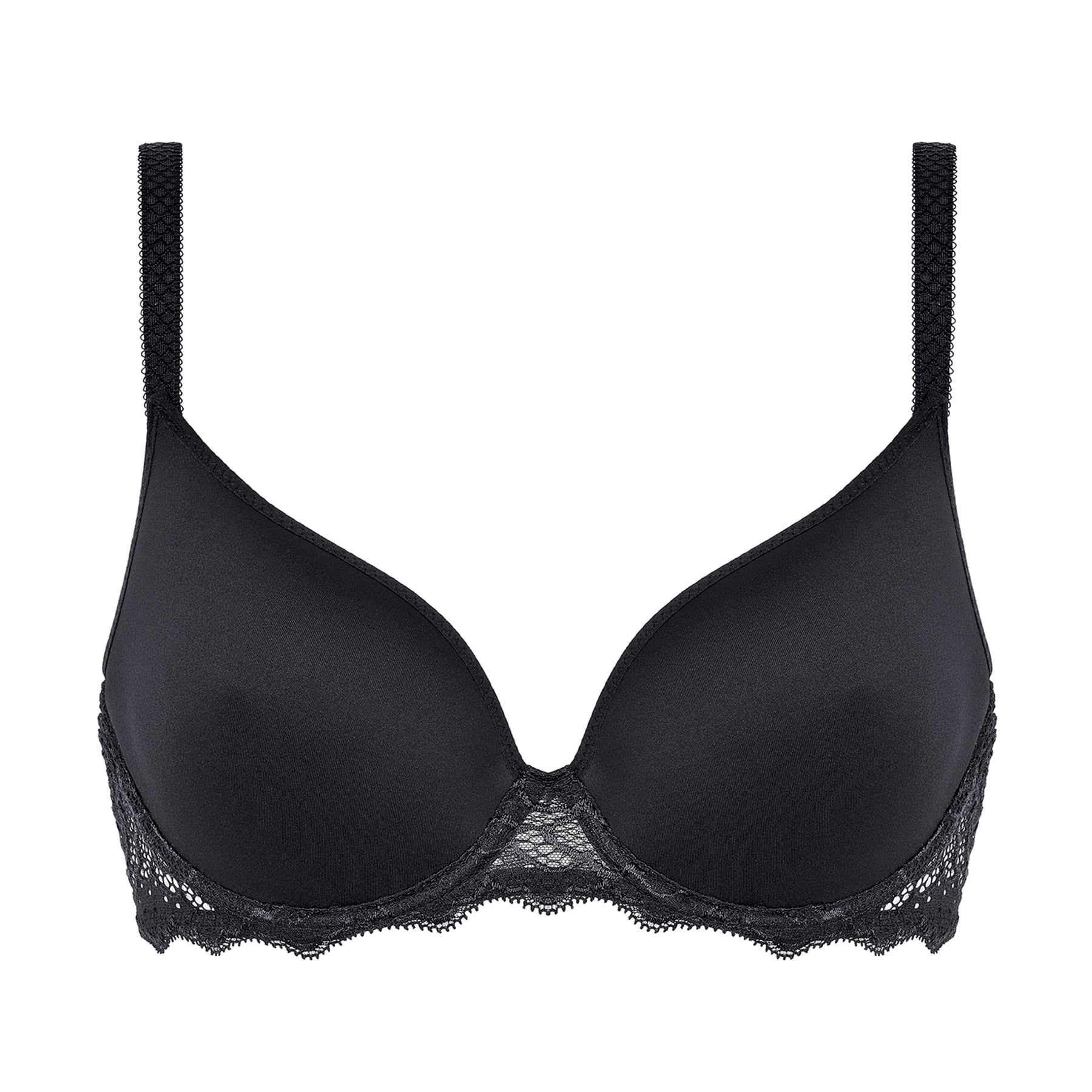 Simone Perele 12A316 Caresse 3D spacer plunge underwired bra in black 015. Flat lay without model.