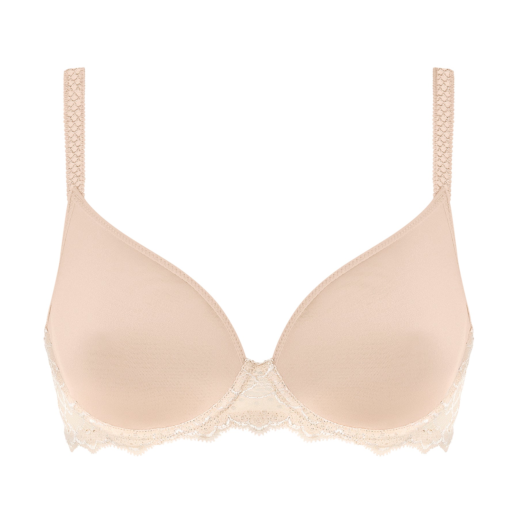 Simone Perele 12A316 Caresse 3D spacer plunge underwired bra in nude peau rosée 739. Flat lay without model. 