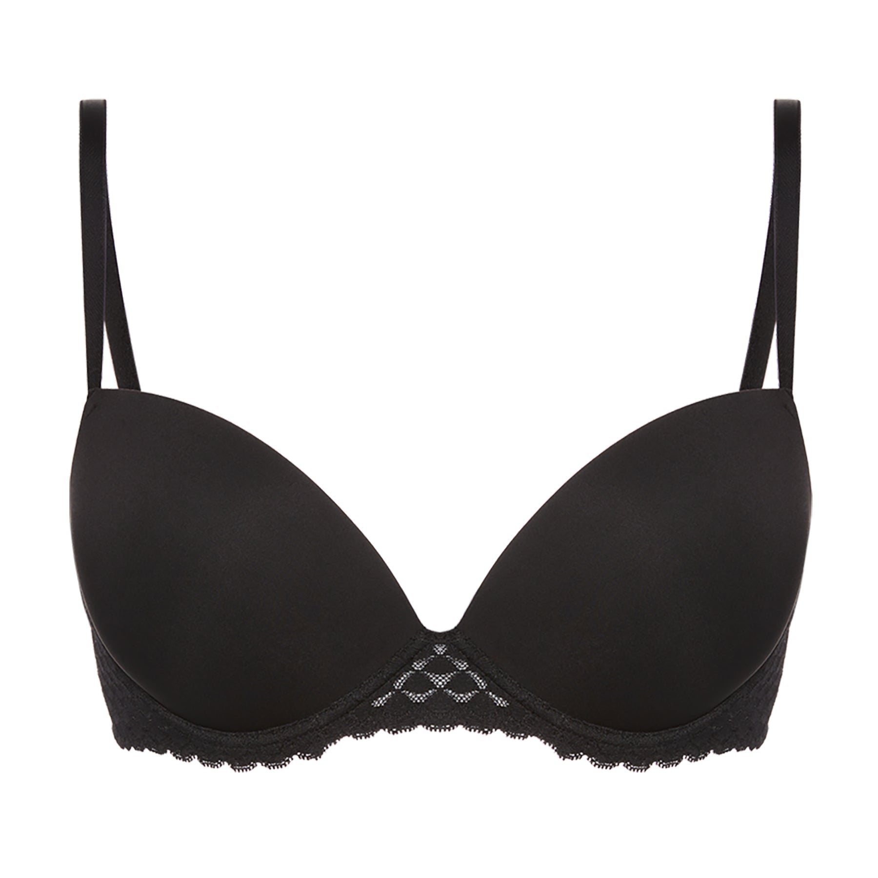 Simone Perele Subtile Push Up Bra in black flat lay showing smooth cups and lace trim