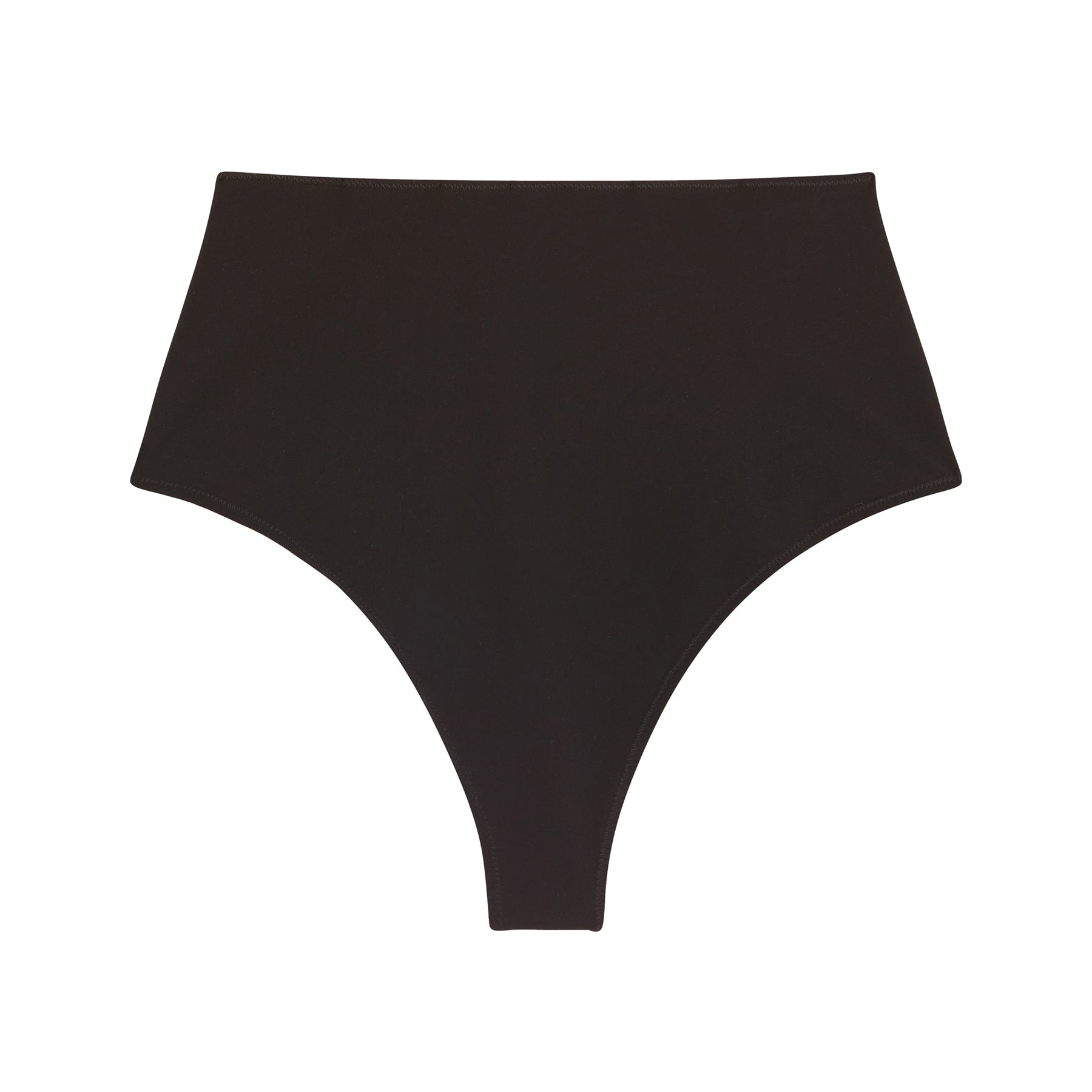 Flat lay of Simone Pérèle Story Control Thong in black - high-waisted microfiber thong with sleek shaping design, shown on white background.