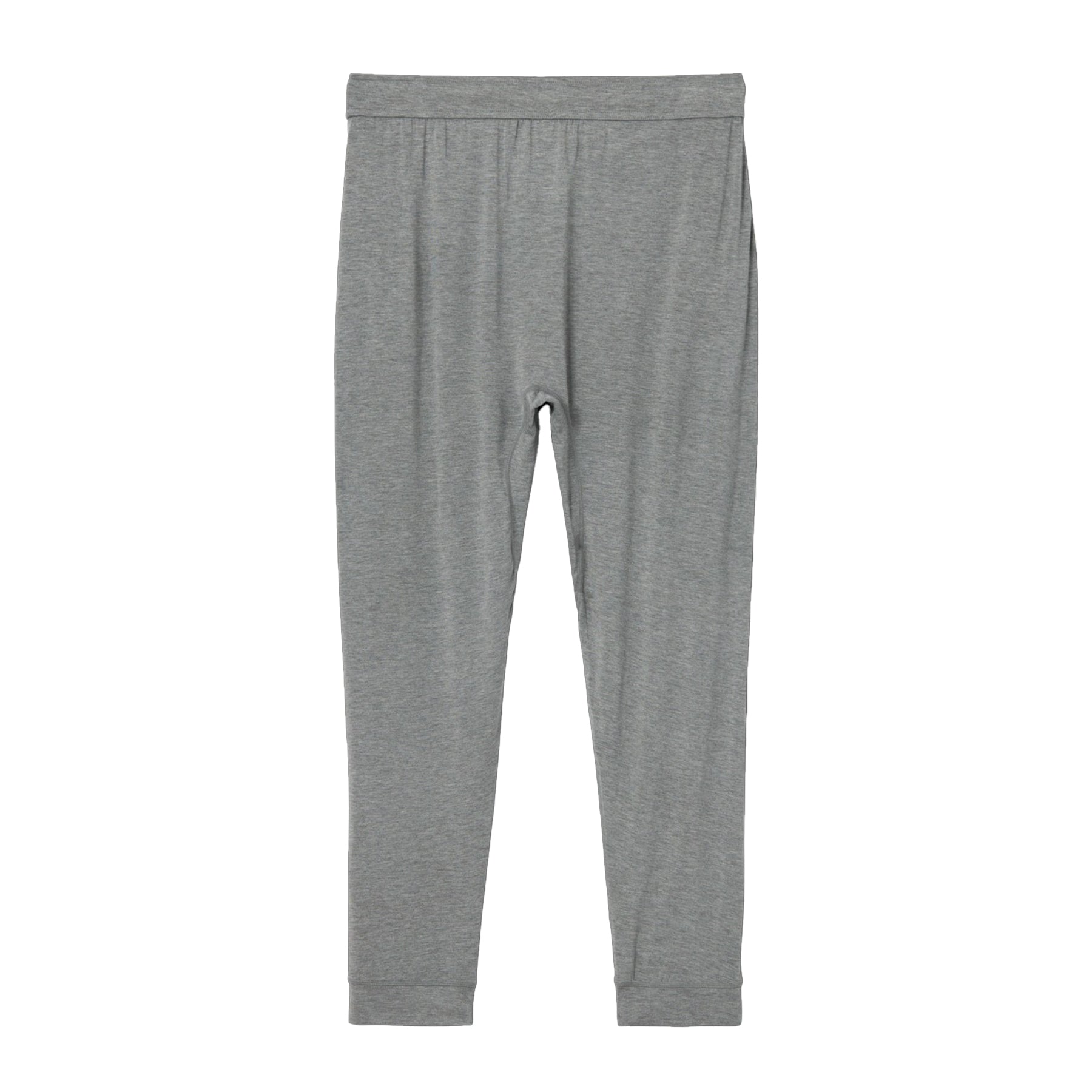 Light grey lounge pants with elastic waistband and slim tapered fit.