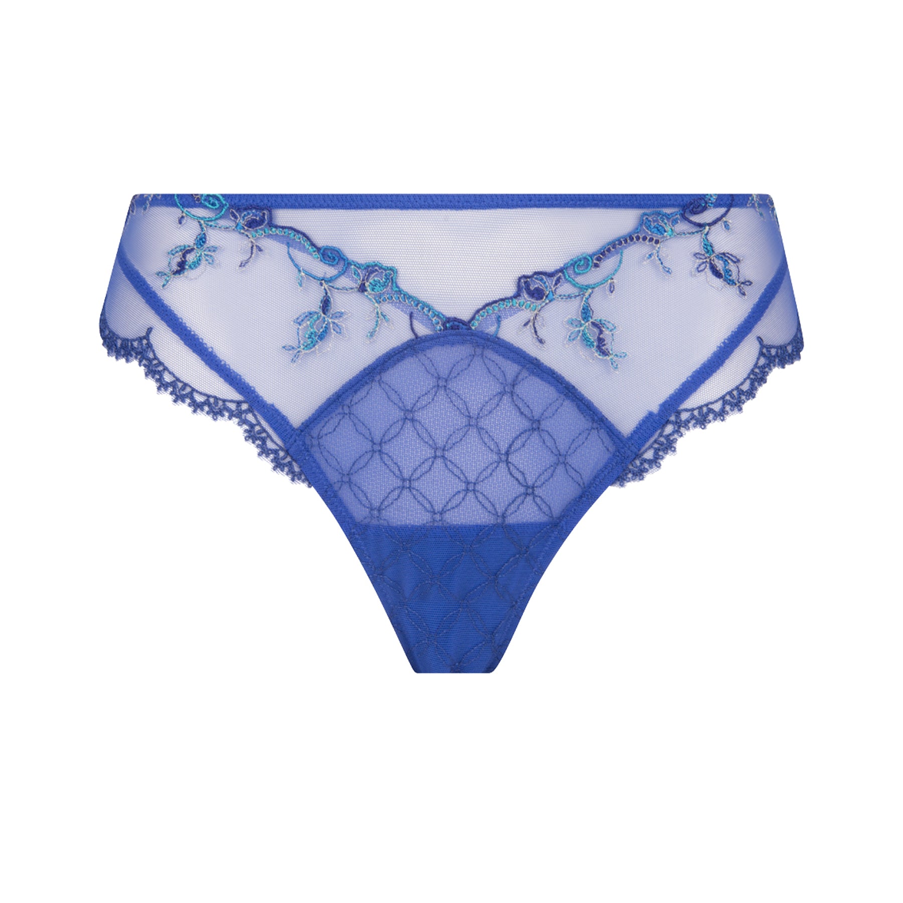 Hyper Real Metallic Lace Strappy G-String in Blue