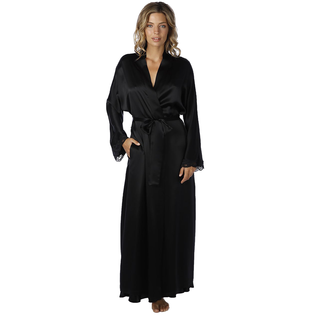 Shop Premium Silk Long Robe in black color with Cuffs Online – Angie's  Showroom
